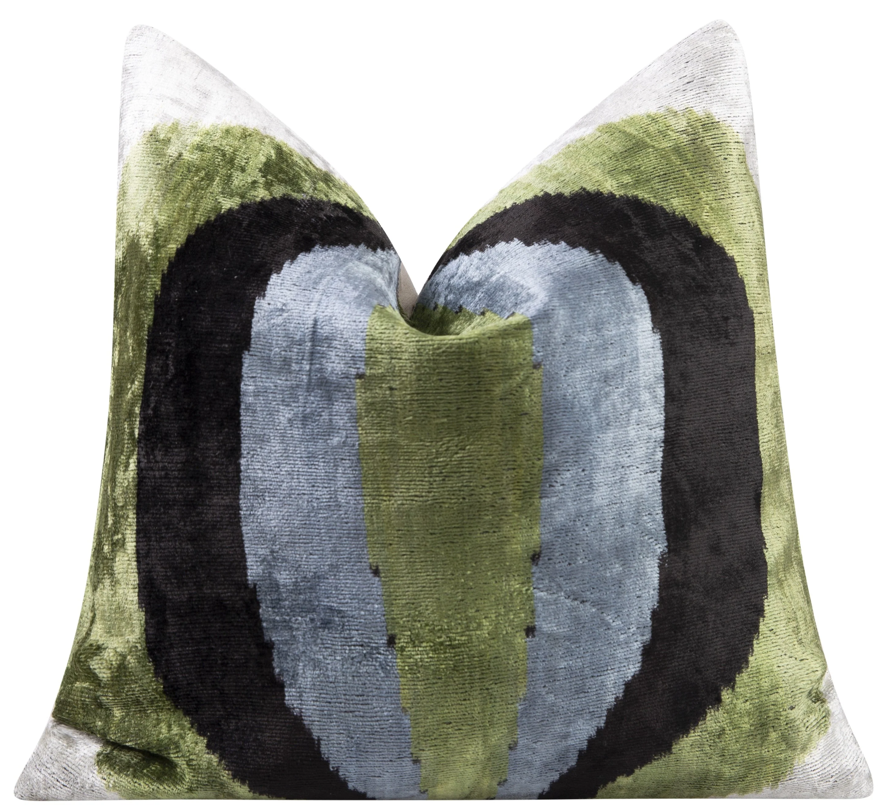 Handmade Velvet Throw Pillow - 16x16 Inches, Naturally Vegetable-Dyed, Premium Down Feather Insert - Green, Black, and Gray Abstract Design, Luxury Home Decor Accent - Image 3