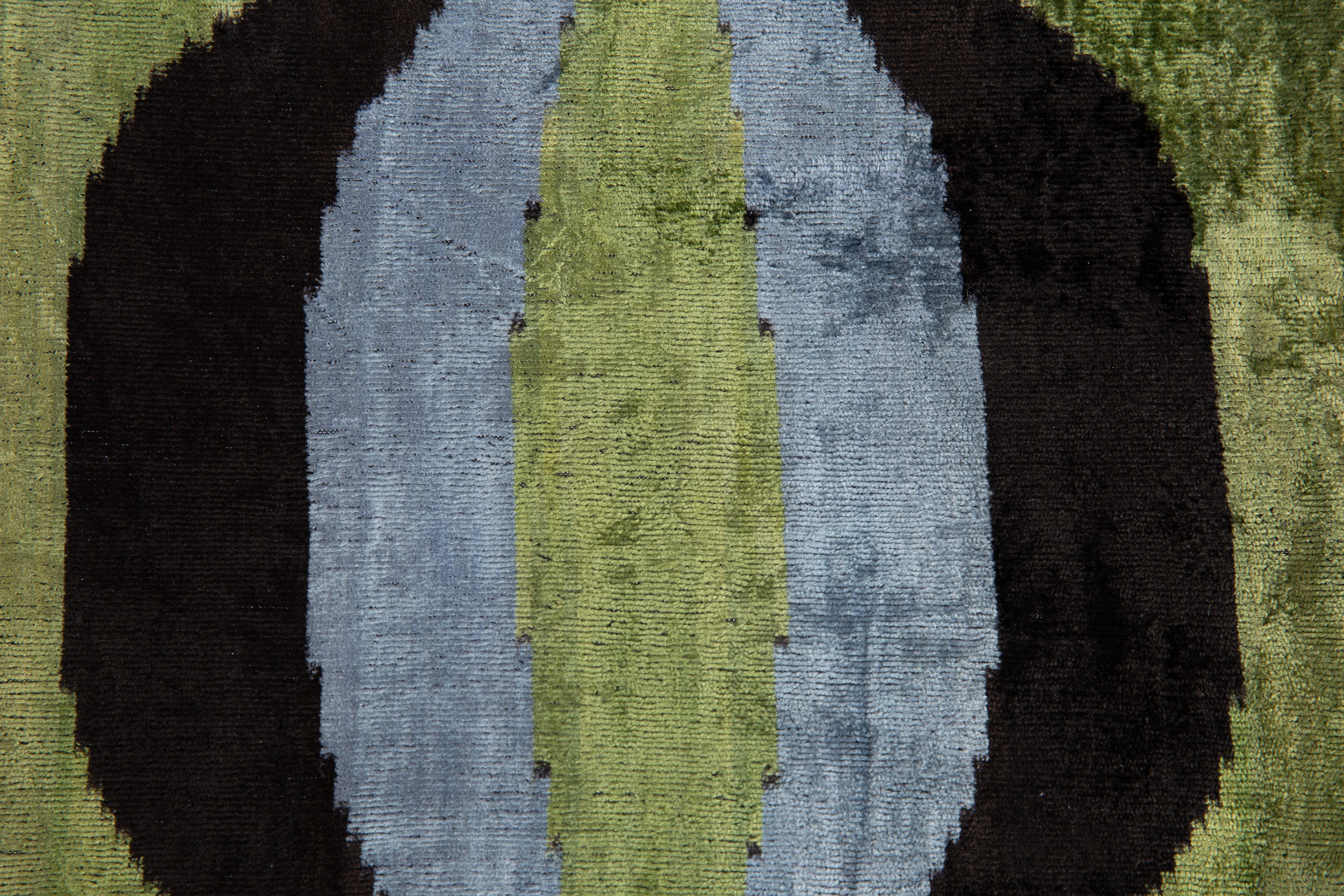 Handmade Velvet Throw Pillow - 16x16 Inches, Naturally Vegetable-Dyed, Premium Down Feather Insert - Green, Black, and Gray Abstract Design, Luxury Home Decor Accent - Image 4