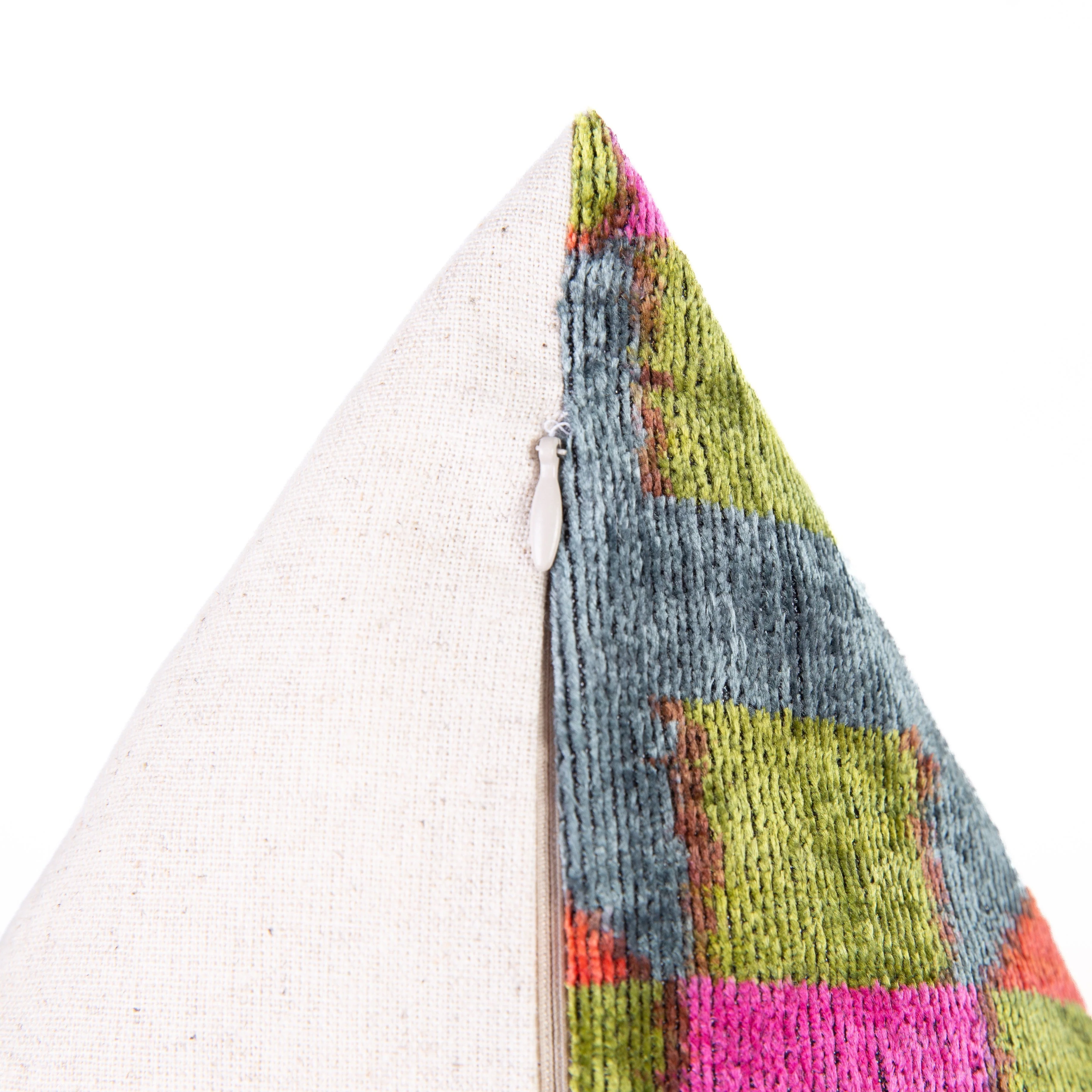 Handmade Velvet Throw Pillow - 16x16 Inches, Naturally Vegetable-Dyed, Premium Down Feather Insert - Multicolor Geometric Checkered Design, Luxury Home Decor Accent - Image 5