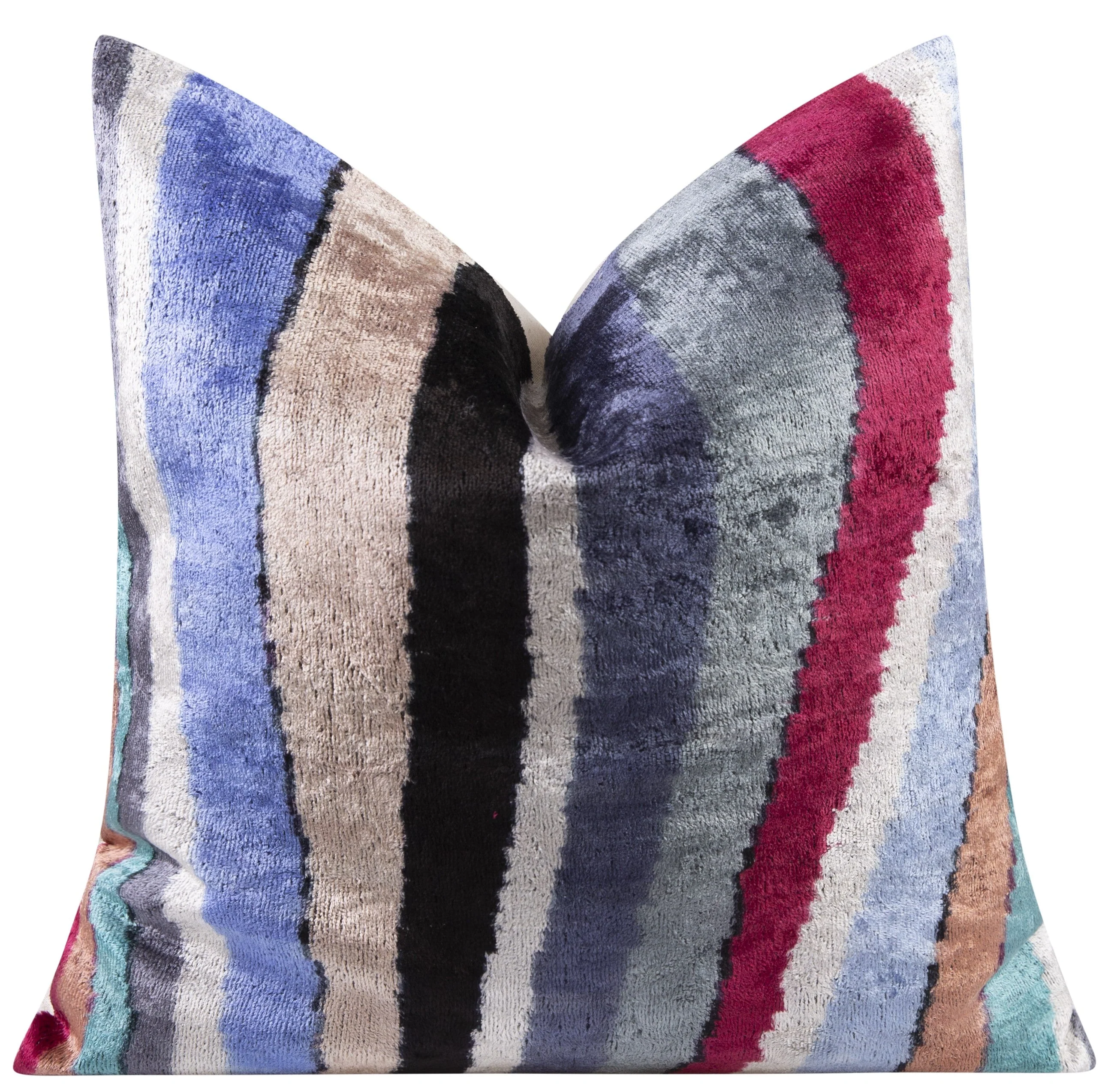 Handmade Velvet Throw Pillow - 16x16 Inches, Naturally Vegetable-Dyed, Premium Down Feather Insert - Multicolor Striped Design, Luxury Home Decor Accent - Image 3