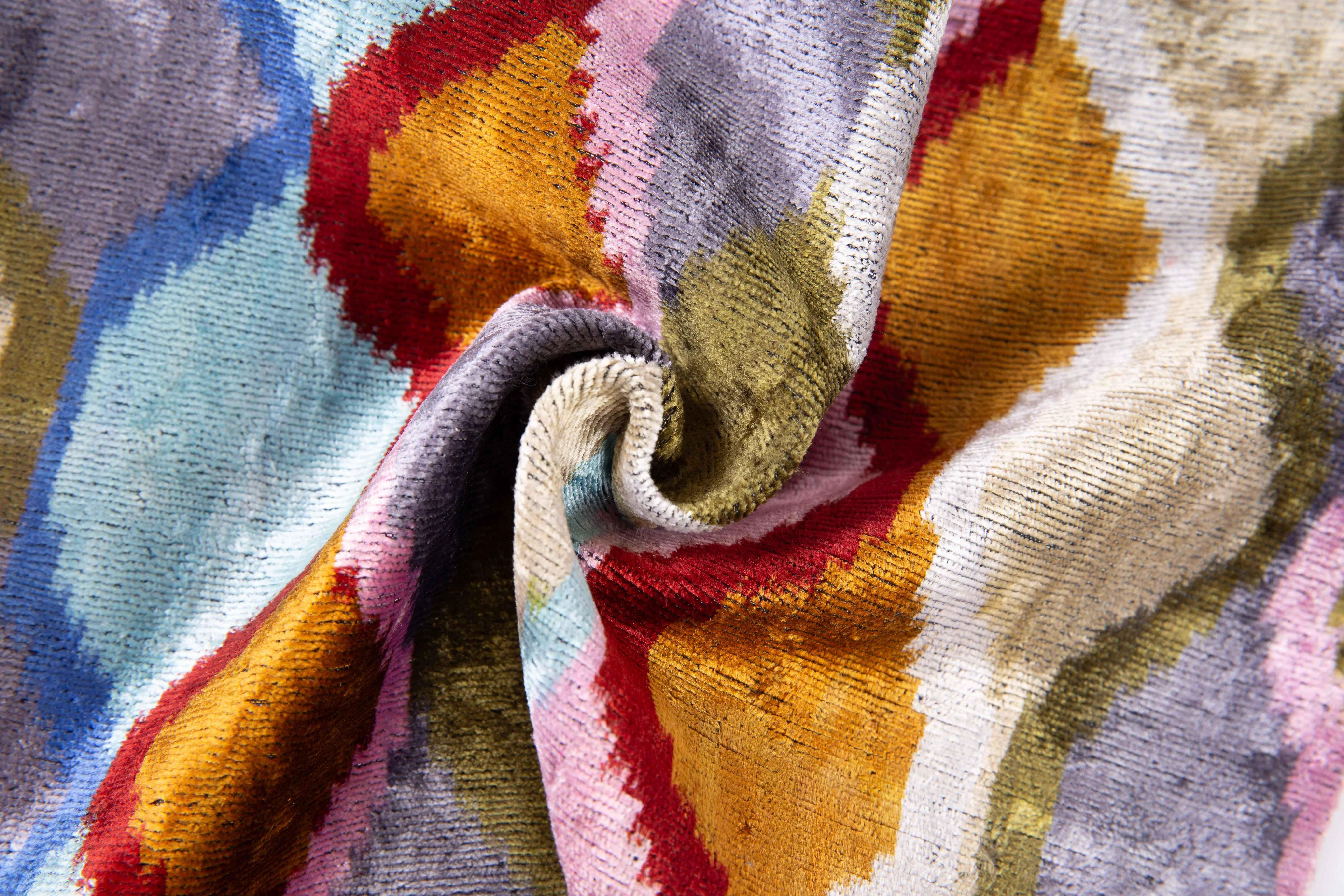 Handmade Velvet Throw Pillow - 16x16 Inches, Naturally Vegetable-Dyed, Premium Down Feather Insert - Multicolor Wave Pattern, Luxury Home Decor Accent - Image 2