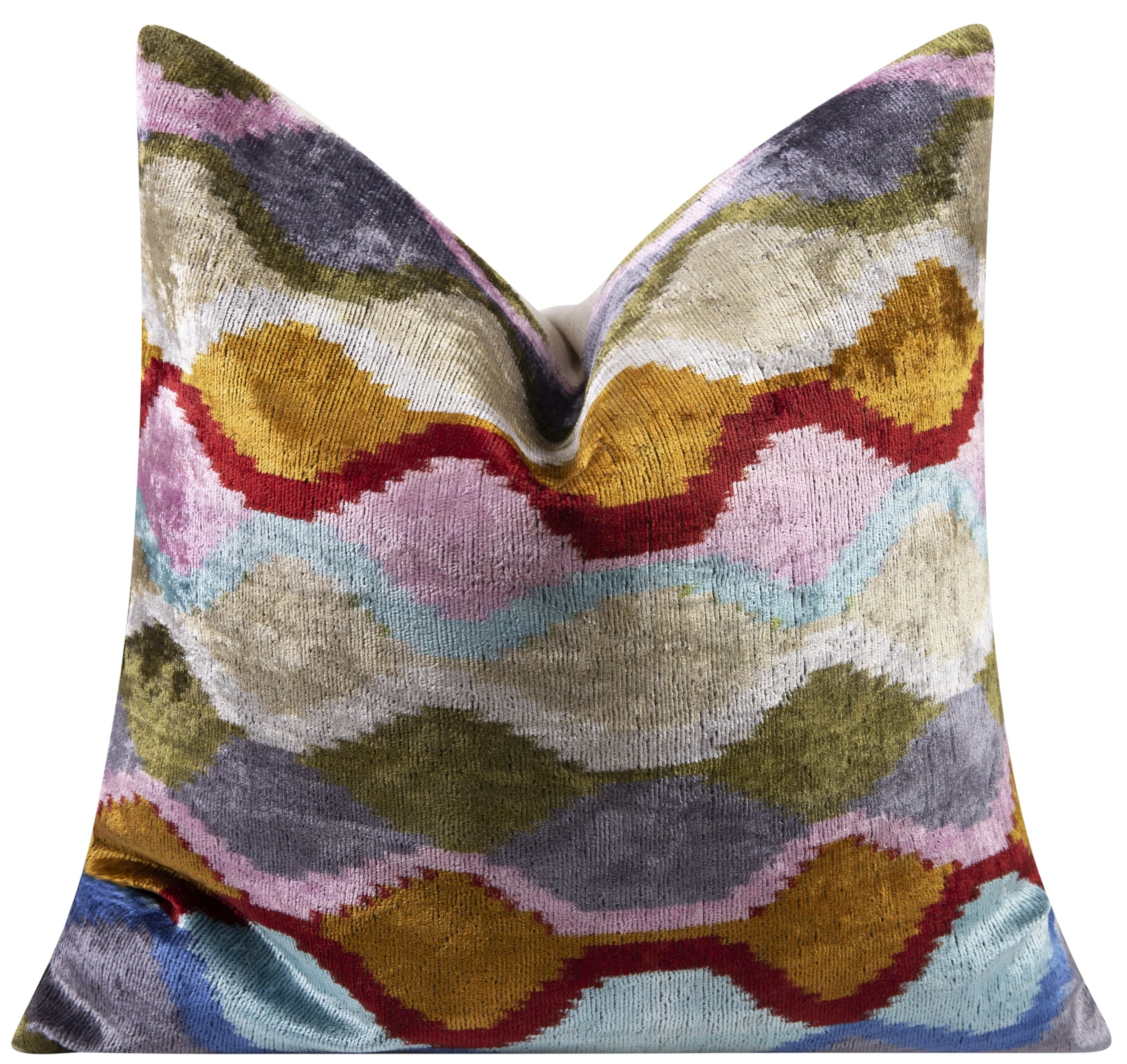 Handmade Velvet Throw Pillow - 16x16 Inches, Naturally Vegetable-Dyed, Premium Down Feather Insert - Multicolor Wave Pattern, Luxury Home Decor Accent - Image 3