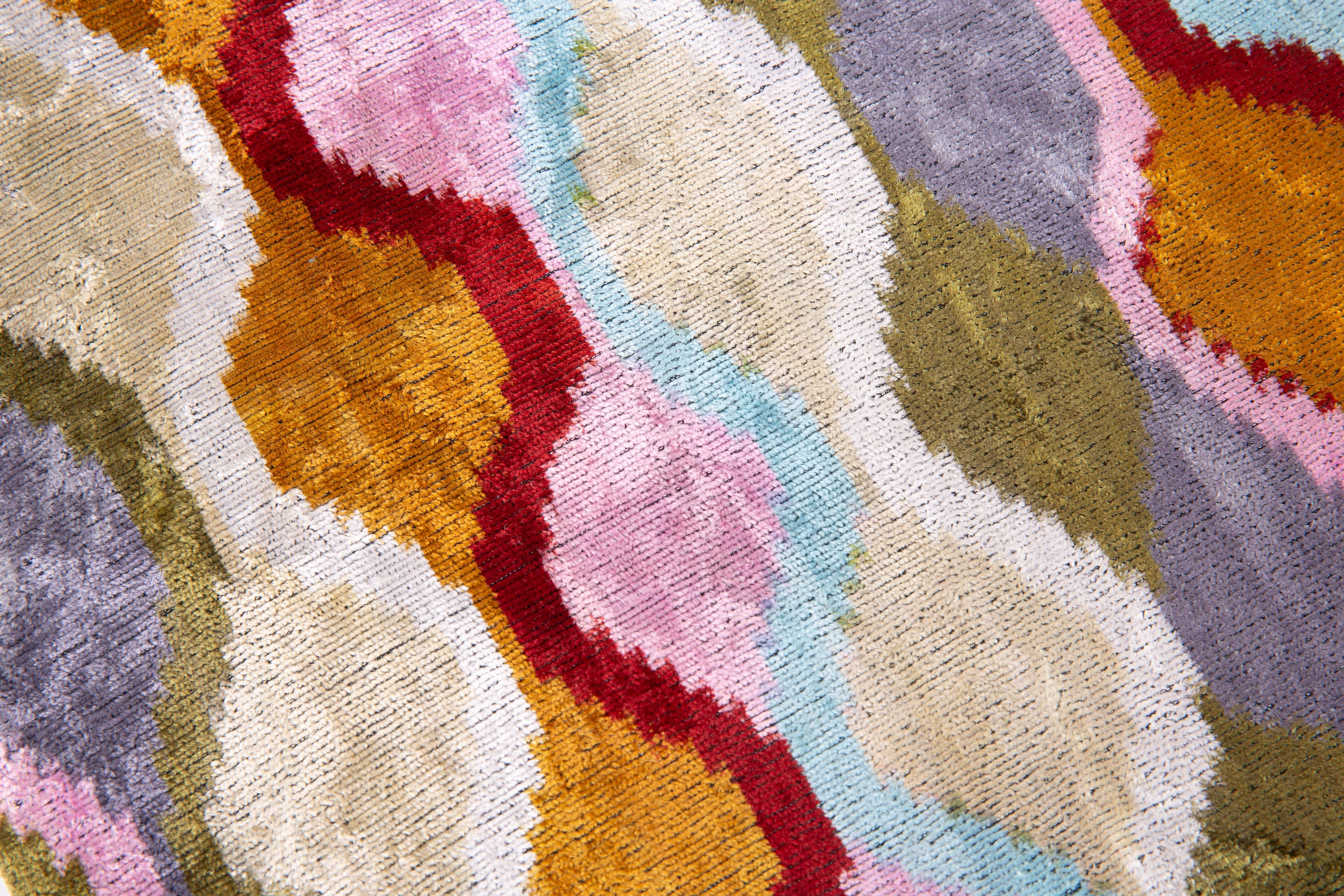 Handmade Velvet Throw Pillow - 16x16 Inches, Naturally Vegetable-Dyed, Premium Down Feather Insert - Multicolor Wave Pattern, Luxury Home Decor Accent - Image 4