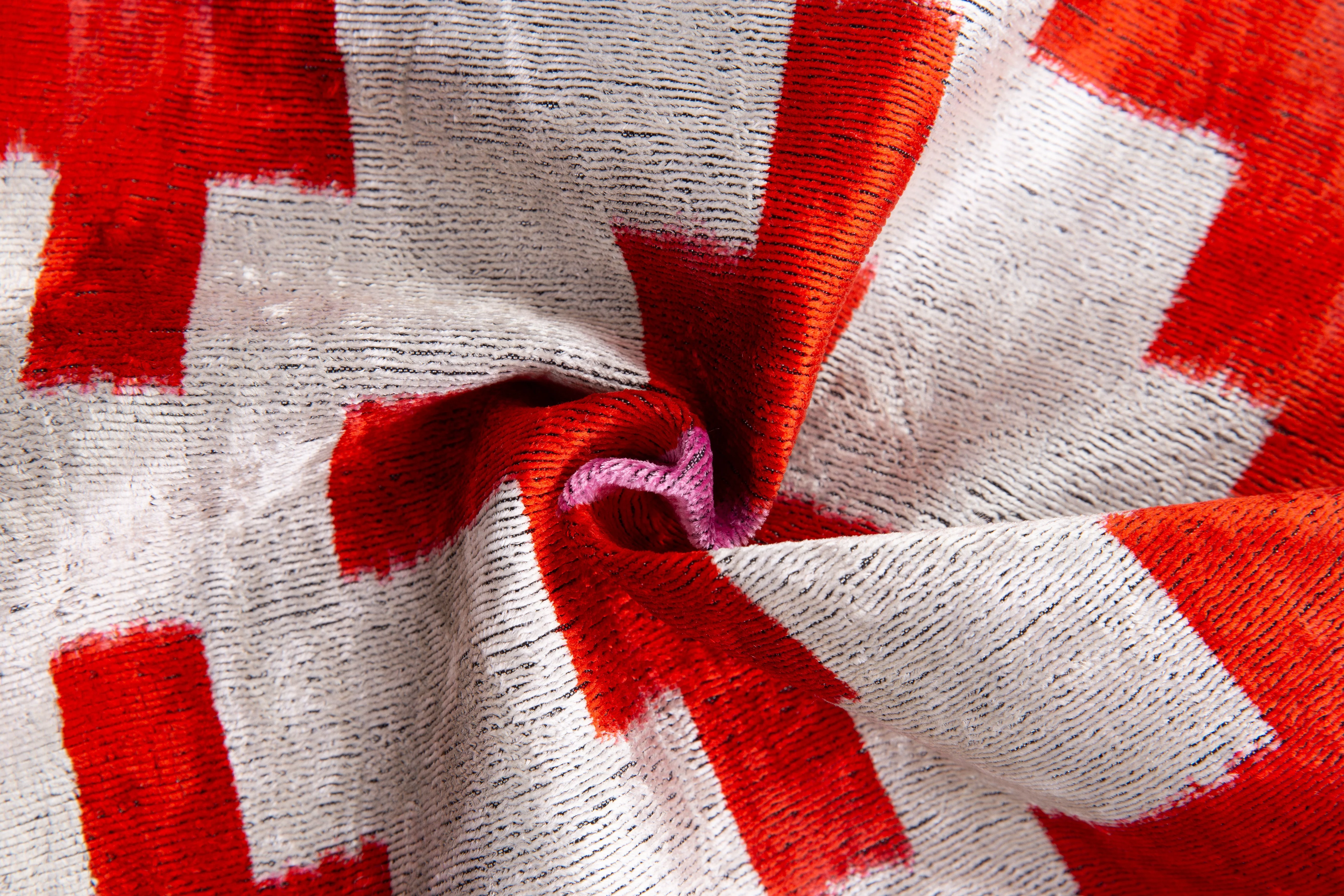 Handmade Velvet Throw Pillow - 16x16 Inches, Naturally Vegetable-Dyed, Premium Down Feather Insert - Red, Pink, and Beige Geometric Cross Design, Luxury Home Decor Accent - Image 2