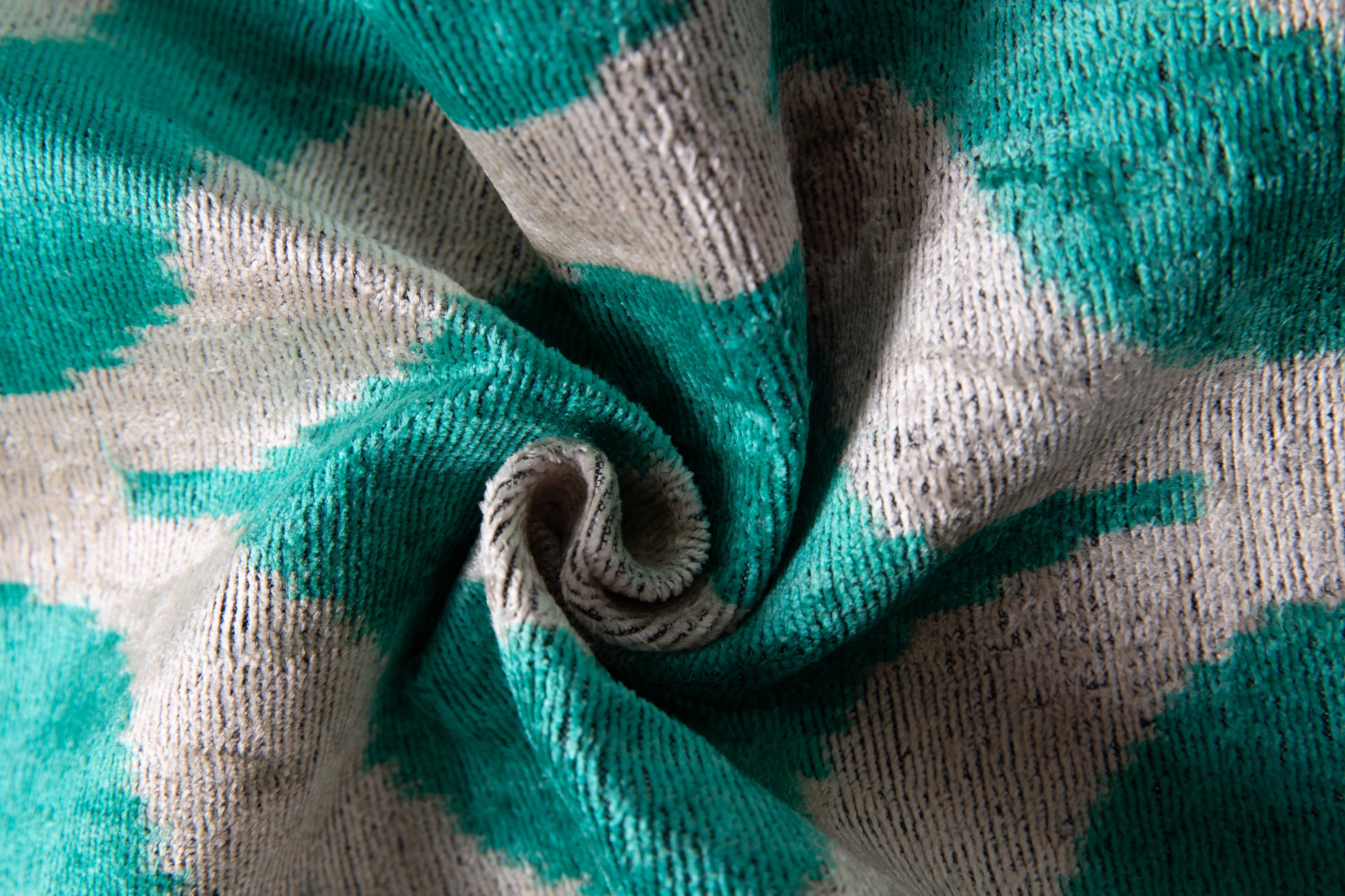 Handmade Velvet Throw Pillow - 16x16 Inches, Naturally Vegetable-Dyed, Premium Down Feather Insert - Teal and Beige Geometric Circle Design, Luxury Home Decor Accent - Image 2