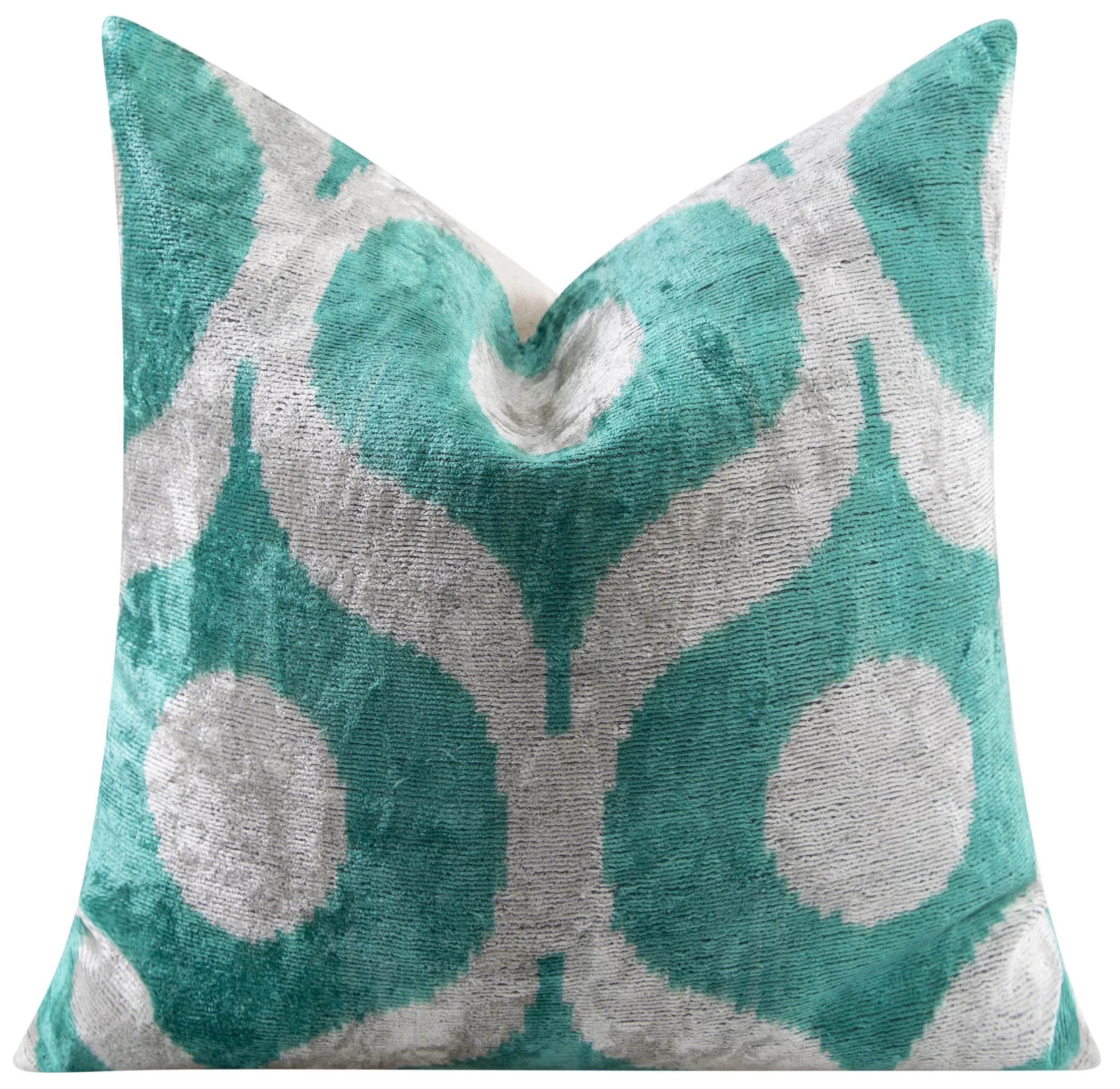 Handmade Velvet Throw Pillow - 16x16 Inches, Naturally Vegetable-Dyed, Premium Down Feather Insert - Teal and Beige Geometric Circle Design, Luxury Home Decor Accent - Image 3