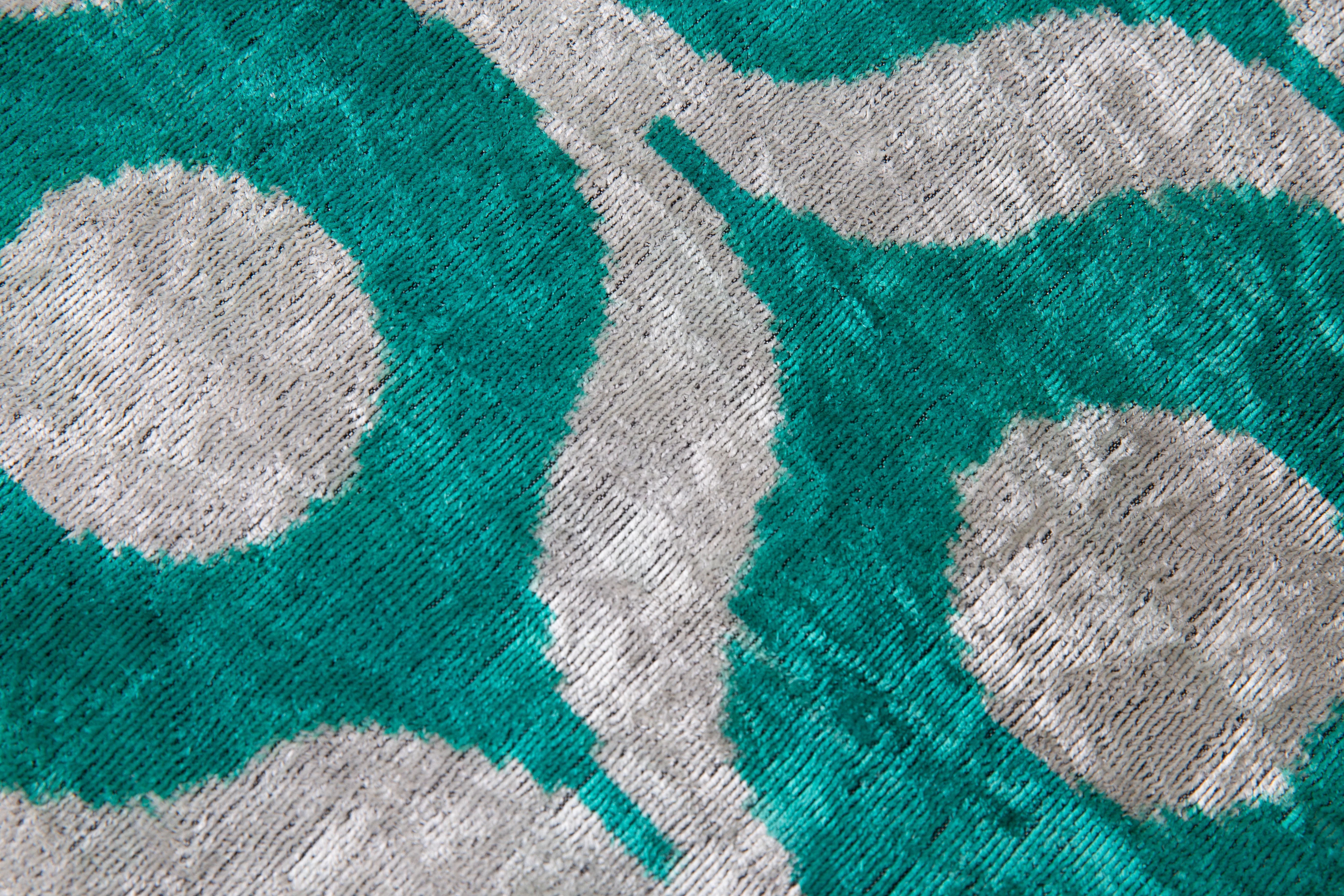 Handmade Velvet Throw Pillow - 16x16 Inches, Naturally Vegetable-Dyed, Premium Down Feather Insert - Teal and Beige Geometric Circle Design, Luxury Home Decor Accent - Image 4