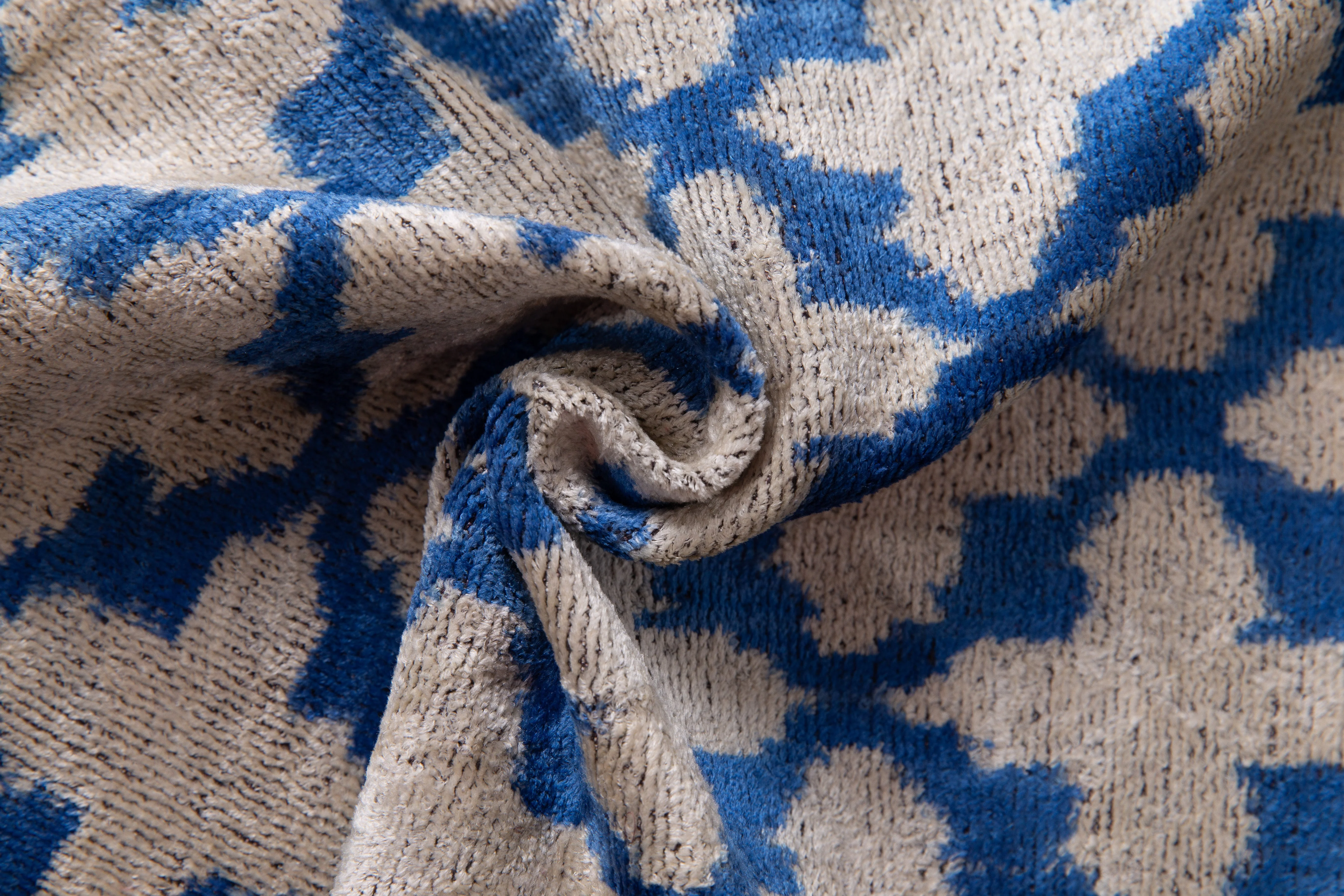 Handmade Velvet Throw Pillow - 16x24 Inches, Naturally Vegetable-Dyed, Premium Down Feather Insert - Blue and Beige Moroccan Trellis Design, Luxury Home Decor Accent - Image 2