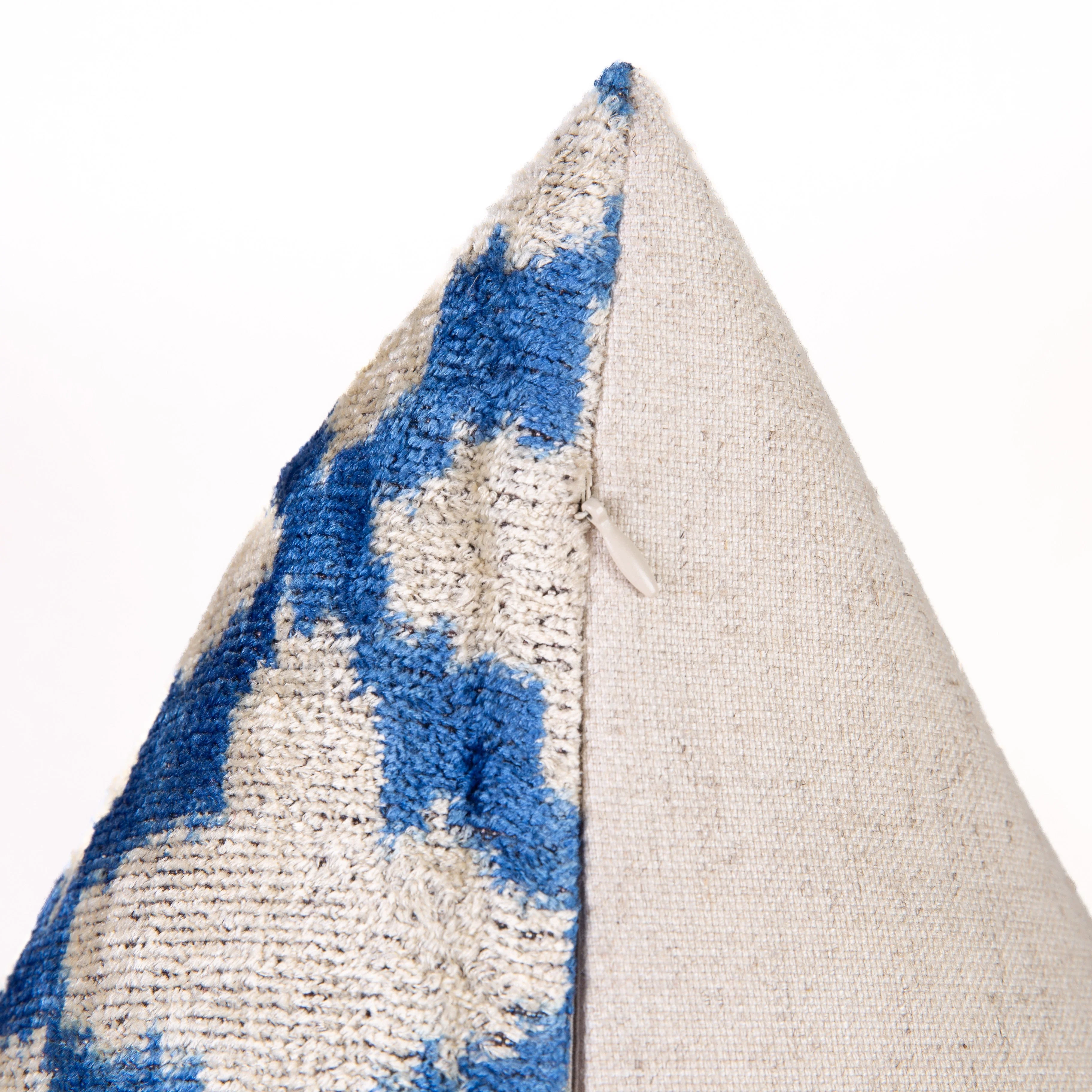 Handmade Velvet Throw Pillow - 16x24 Inches, Naturally Vegetable-Dyed, Premium Down Feather Insert - Blue and Beige Moroccan Trellis Design, Luxury Home Decor Accent - Image 5