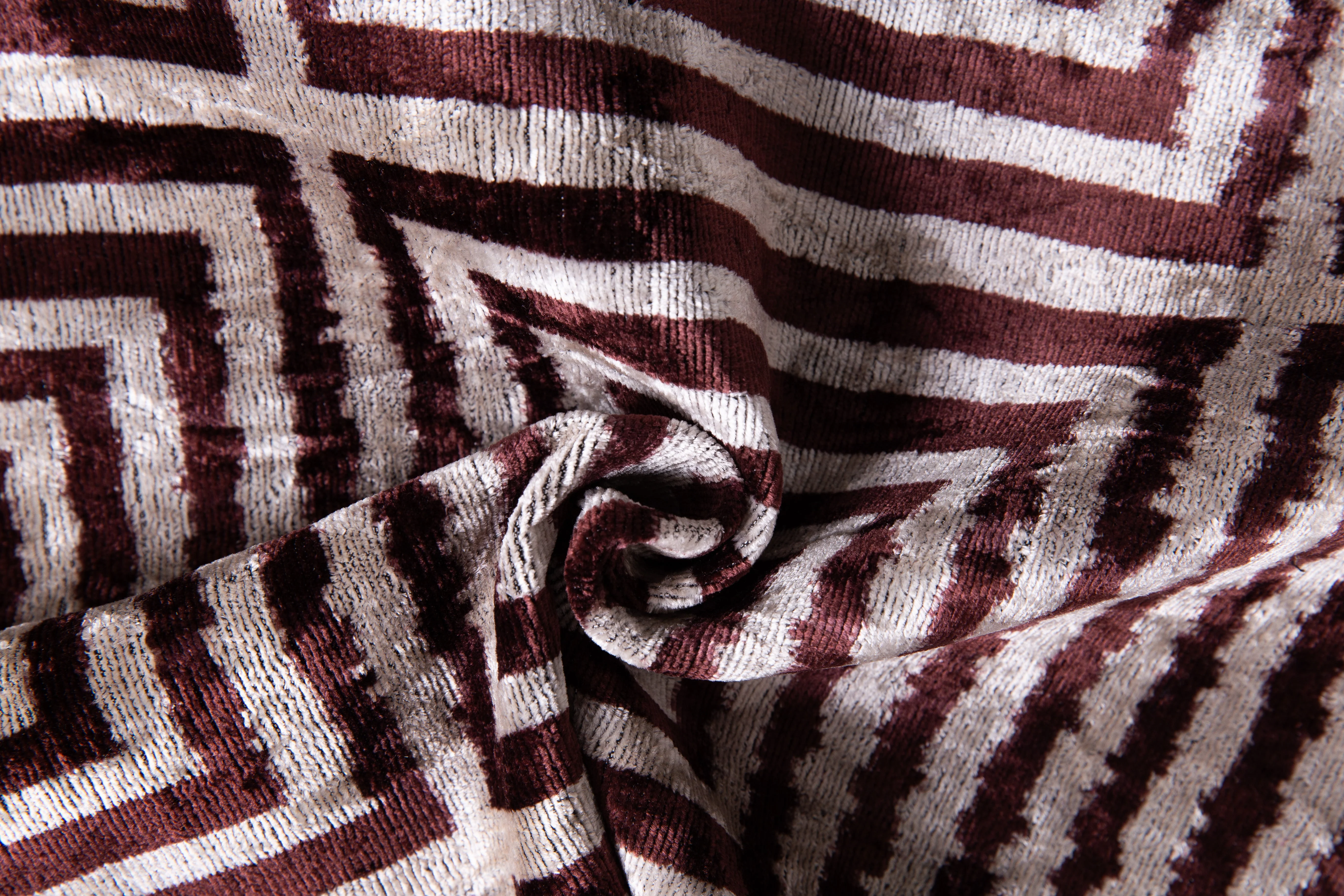 Handmade Velvet Throw Pillow - 16x24 Inches, Naturally Vegetable-Dyed, Premium Down Feather Insert - Brown and Beige Geometric Square Design, Luxury Home Decor Accent - Image 2