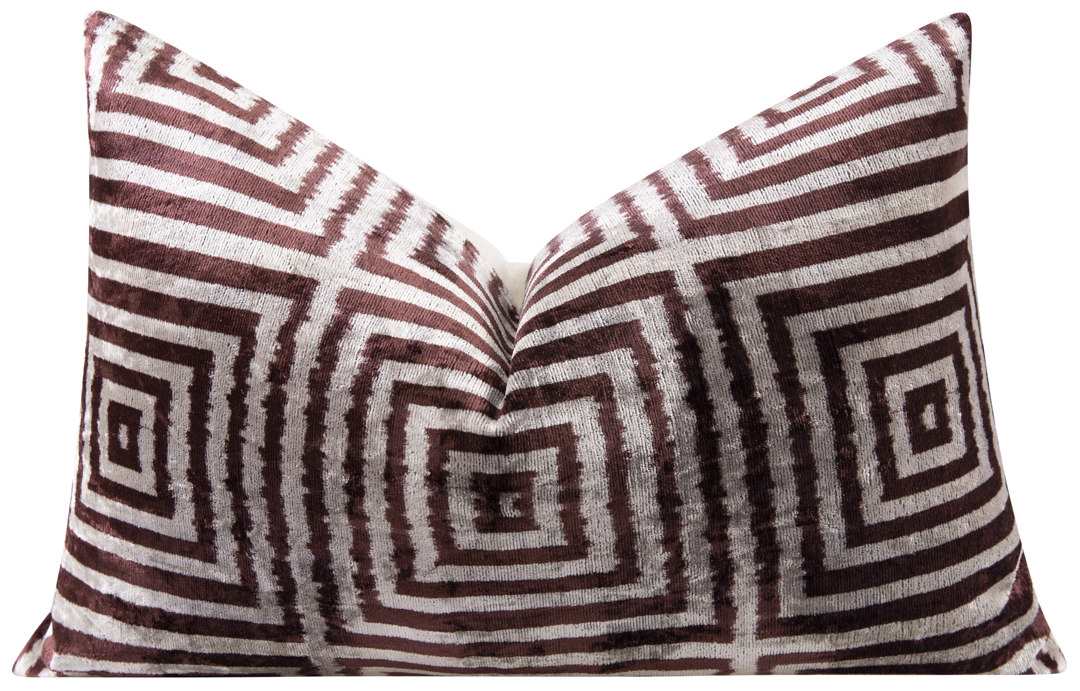 Handmade Velvet Throw Pillow - 16x24 Inches, Naturally Vegetable-Dyed, Premium Down Feather Insert - Brown and Beige Geometric Square Design, Luxury Home Decor Accent - Image 3