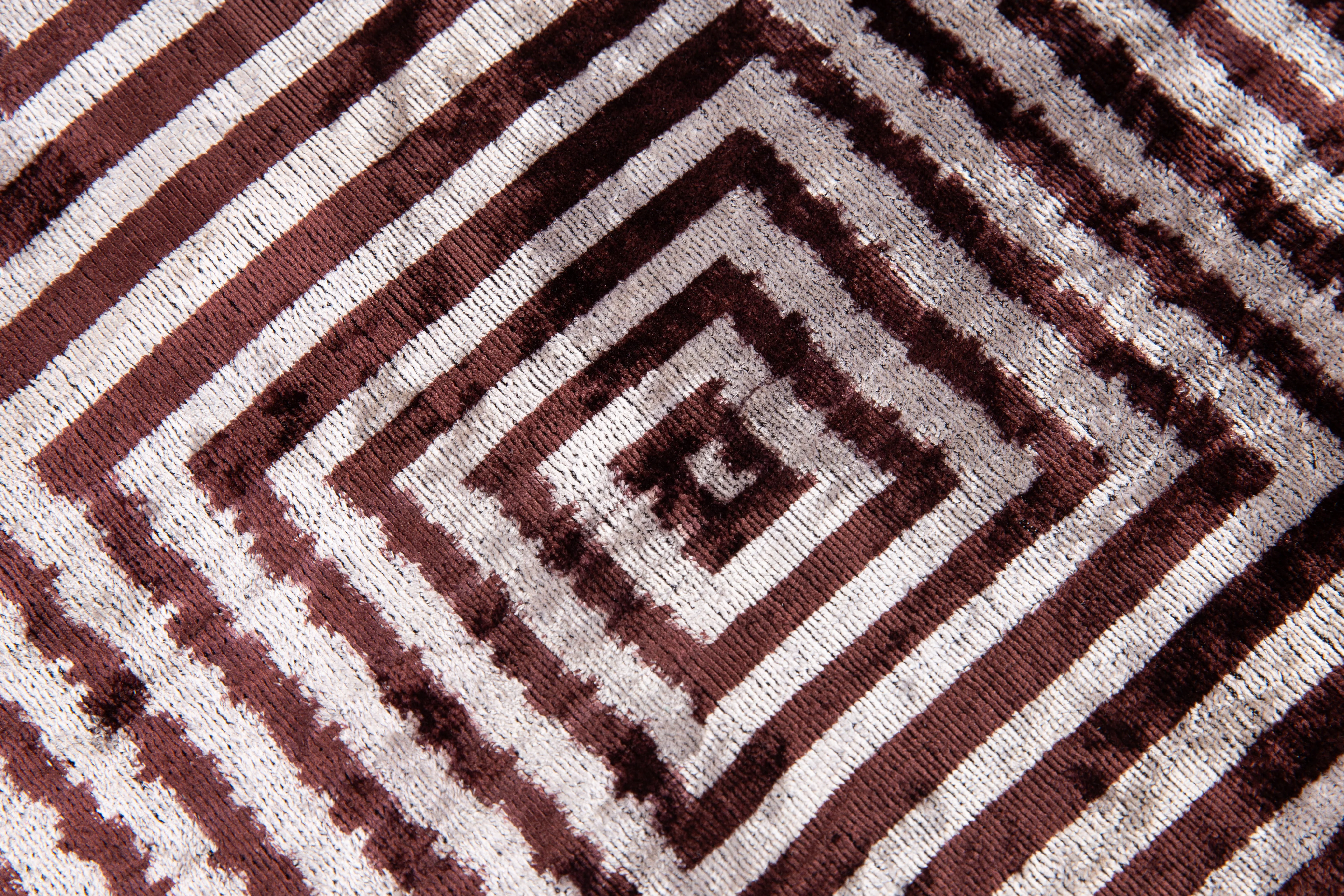 Handmade Velvet Throw Pillow - 16x24 Inches, Naturally Vegetable-Dyed, Premium Down Feather Insert - Brown and Beige Geometric Square Design, Luxury Home Decor Accent - Image 4
