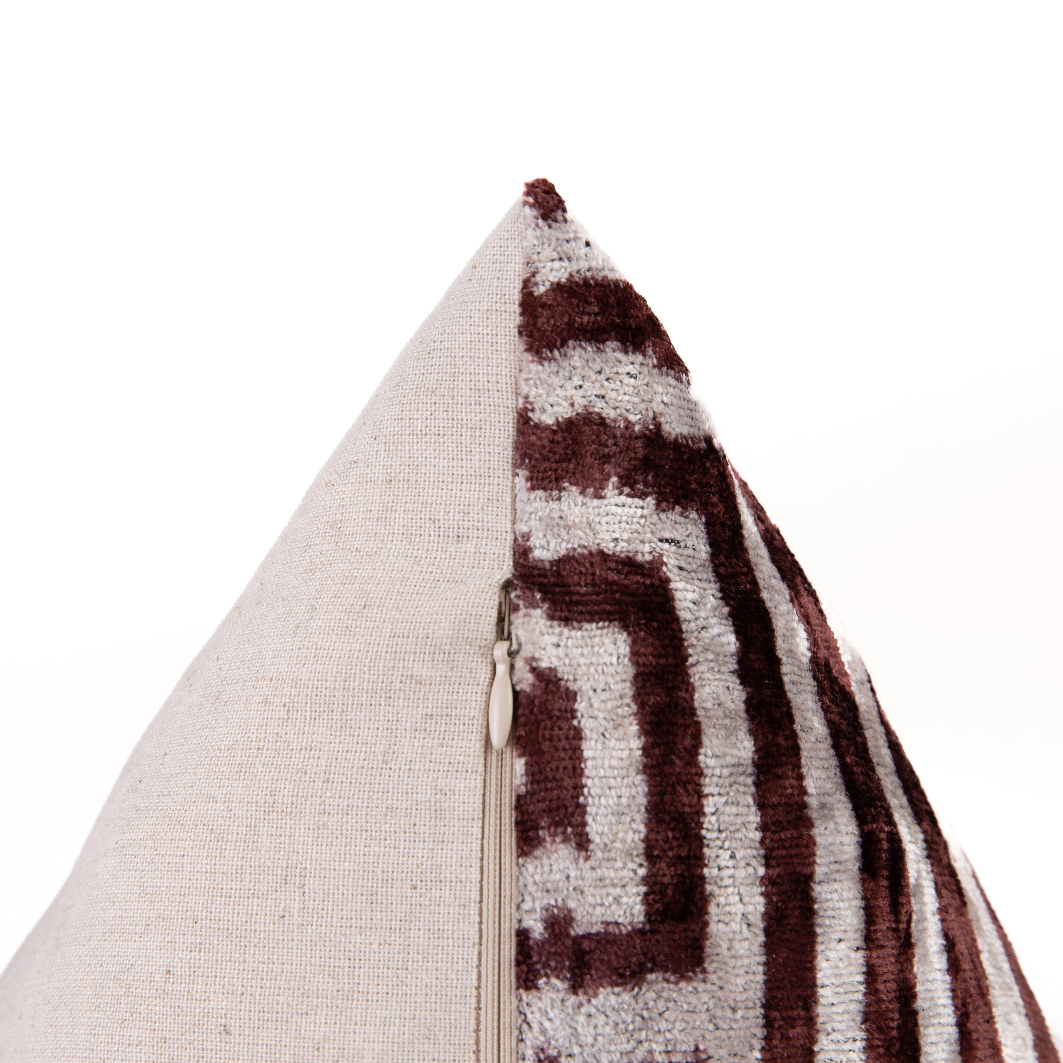 Handmade Velvet Throw Pillow - 16x24 Inches, Naturally Vegetable-Dyed, Premium Down Feather Insert - Brown and Beige Geometric Square Design, Luxury Home Decor Accent - Image 5