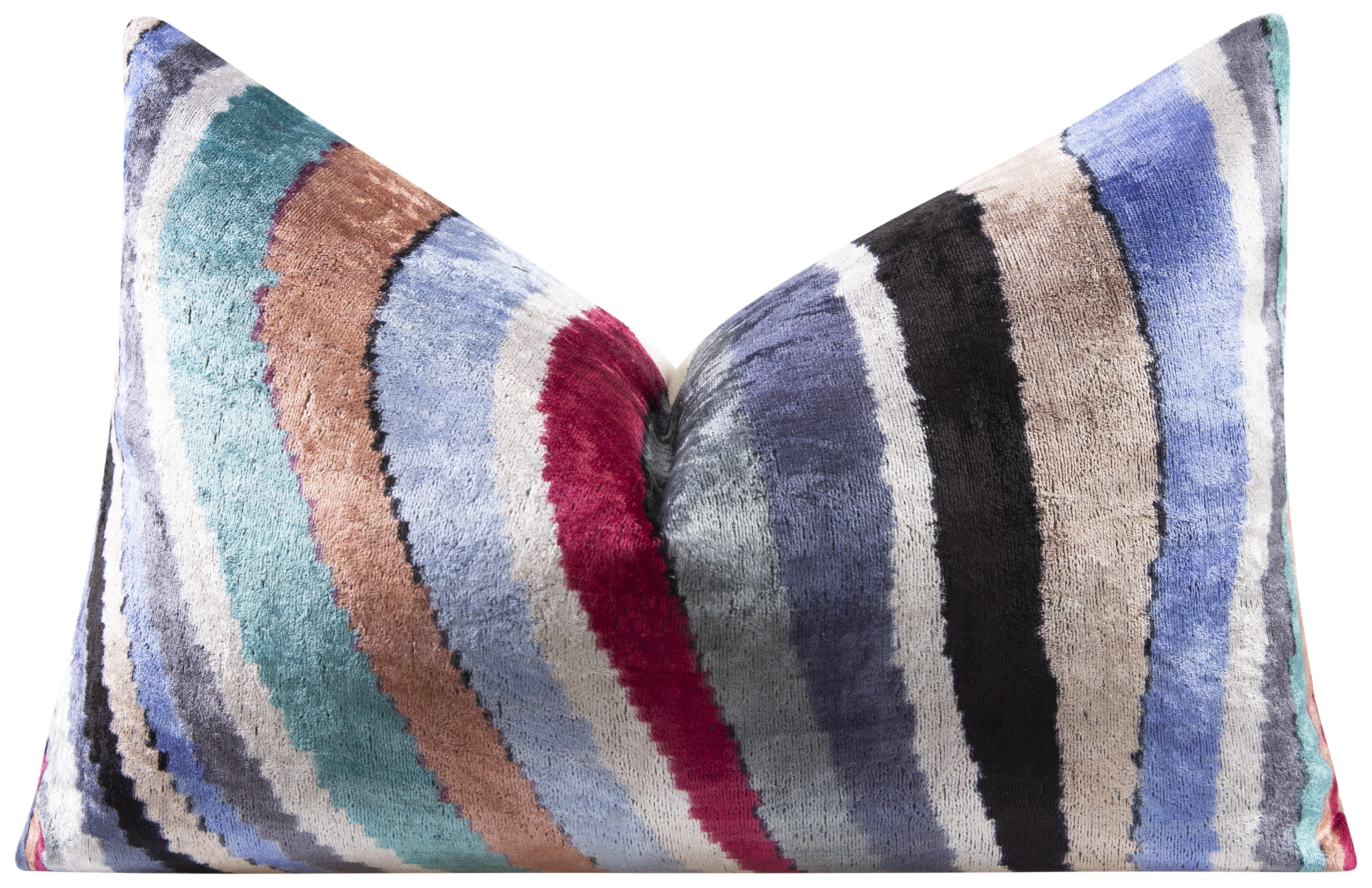 Handmade Velvet Throw Pillow - 16x24 Inches, Naturally Vegetable-Dyed, Premium Down Feather Insert - Multicolor Striped Design, Luxury Home Decor Accent - Image 3