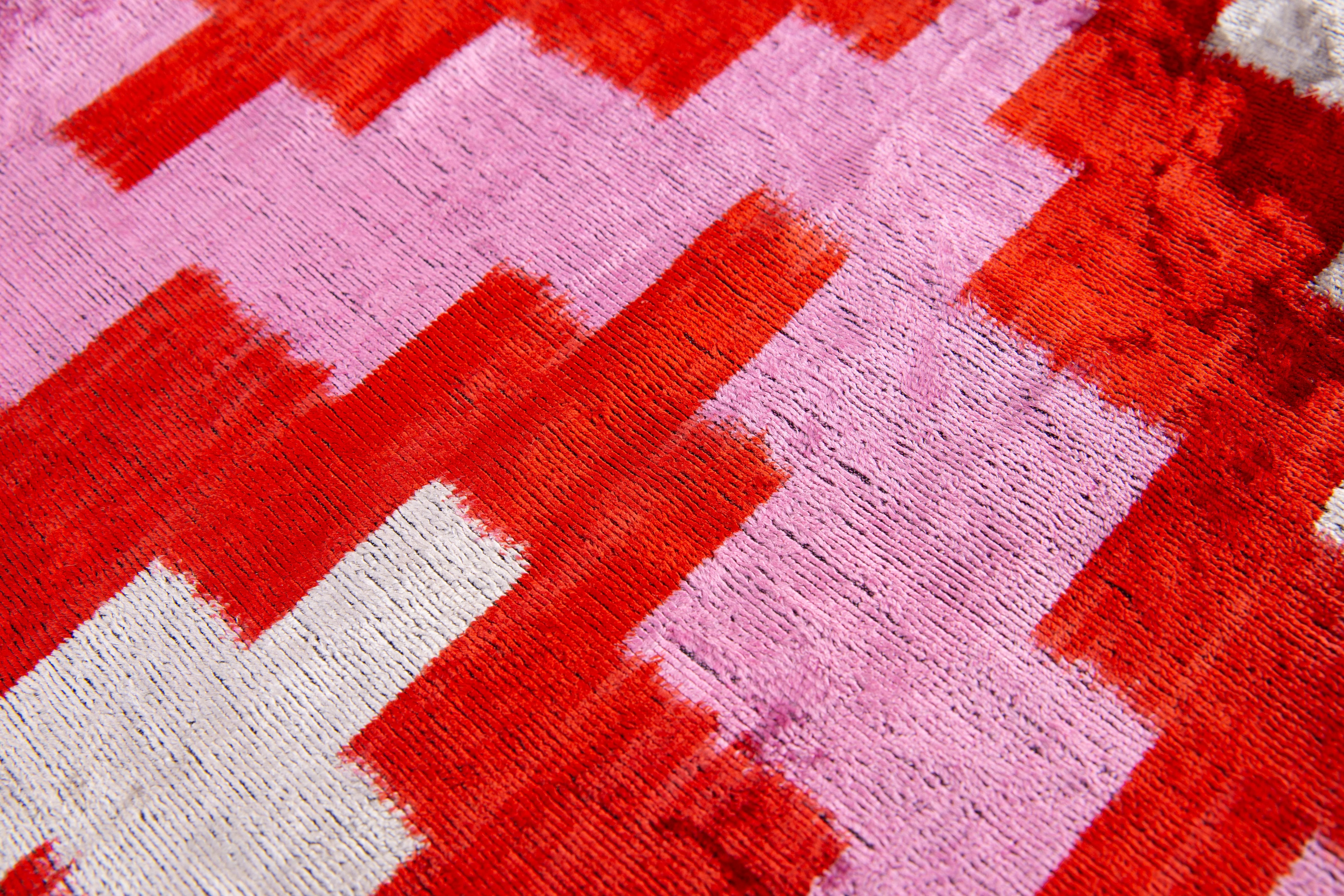 Handmade Velvet Throw Pillow - 16x24 Inches, Naturally Vegetable-Dyed, Premium Down Feather Insert - Red, Pink, and Beige Abstract Geometric Design, Luxury Home Decor Accent - Image 4