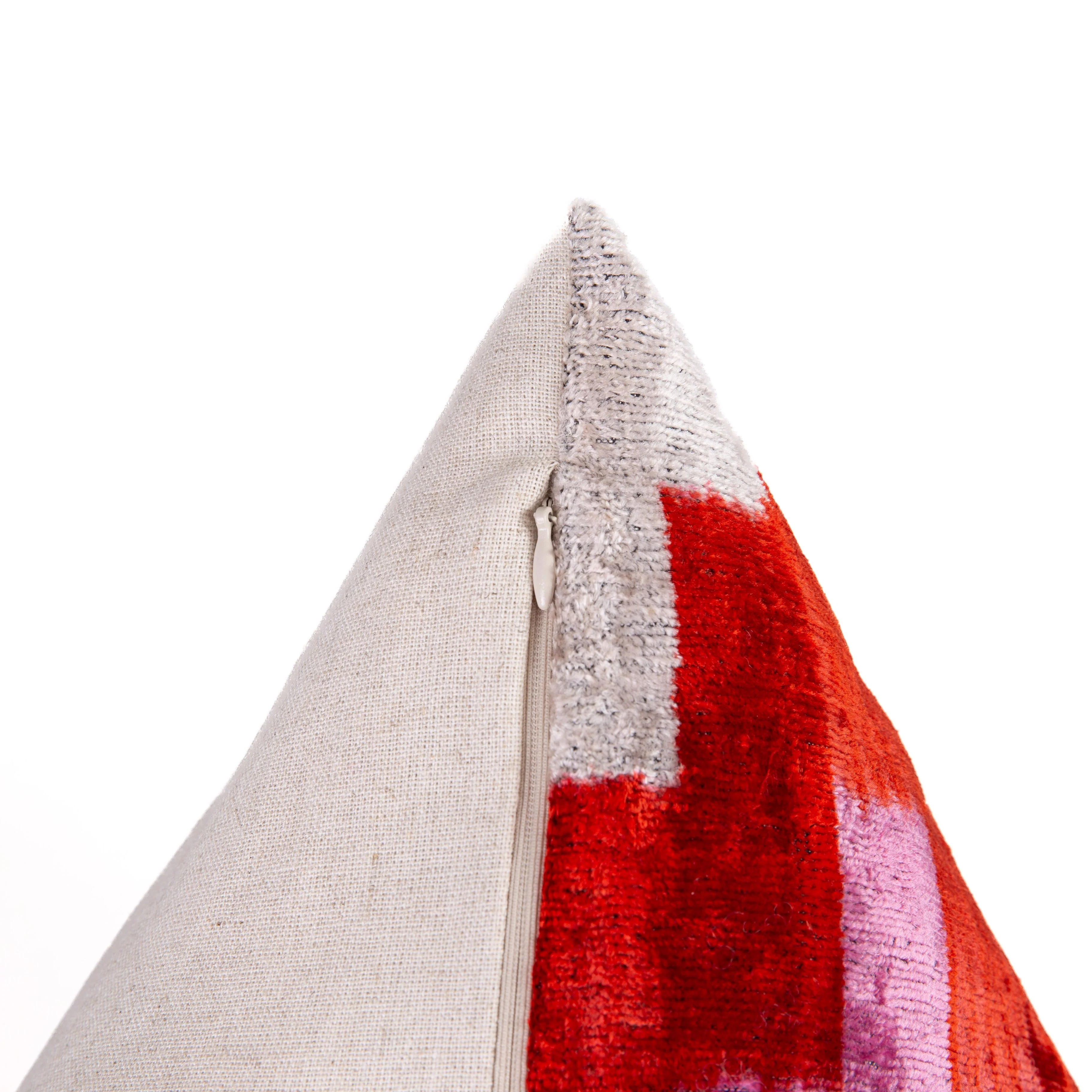 Handmade Velvet Throw Pillow - 16x24 Inches, Naturally Vegetable-Dyed, Premium Down Feather Insert - Red, Pink, and Beige Abstract Geometric Design, Luxury Home Decor Accent - Image 5