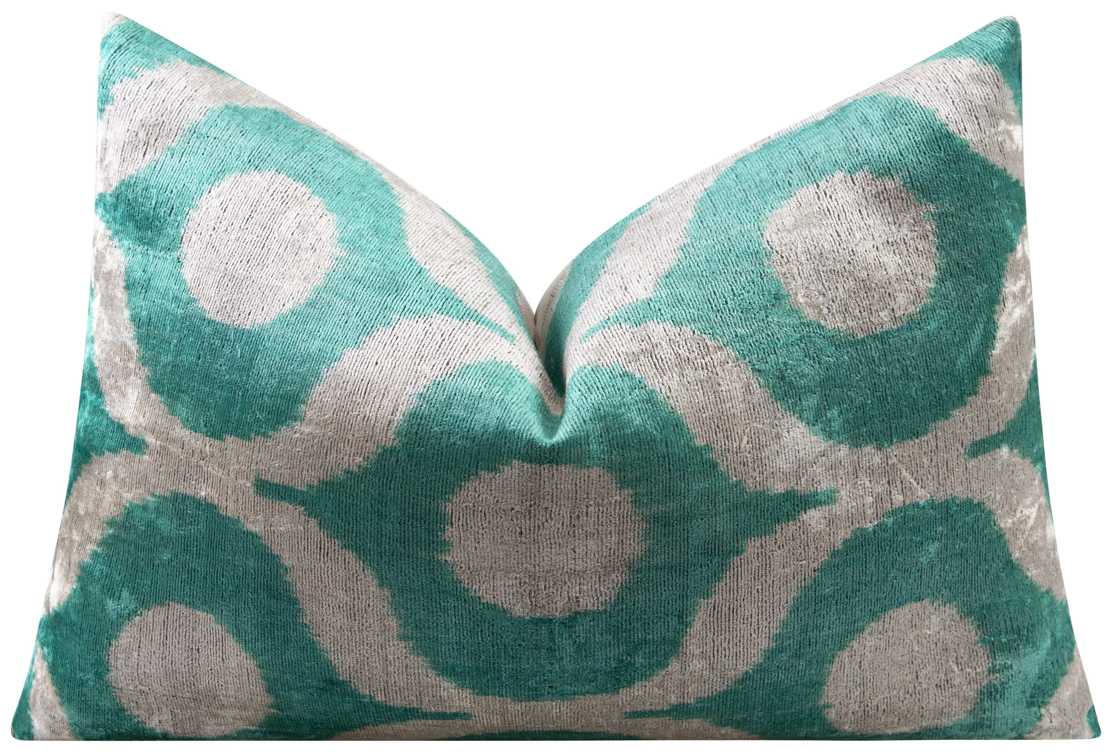 Handmade Velvet Throw Pillow - 16x24 Inches, Naturally Vegetable-Dyed, Premium Down Feather Insert - Teal and Beige Geometric Design, Luxury Home Decor Accent - Image 3