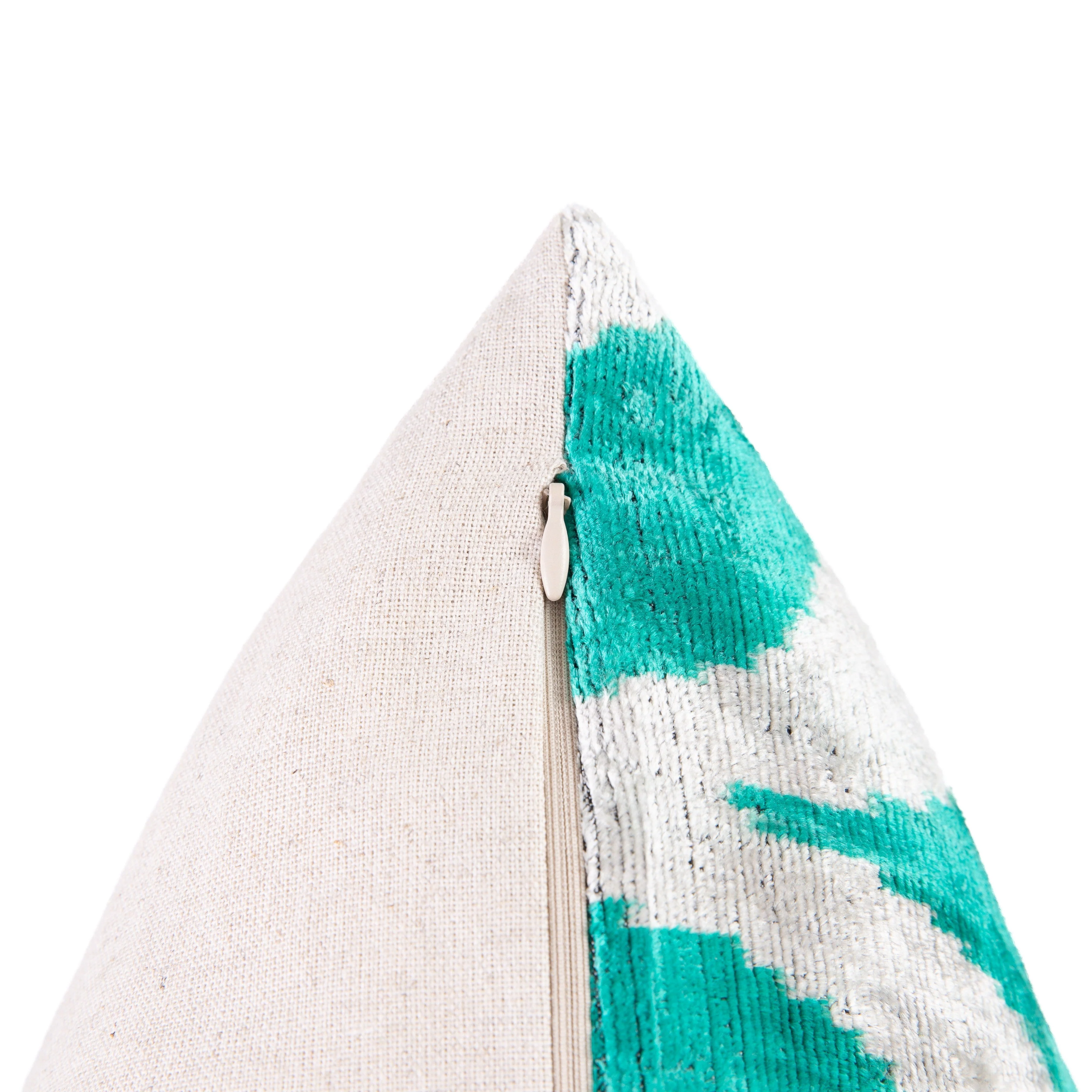 Handmade Velvet Throw Pillow - 16x24 Inches, Naturally Vegetable-Dyed, Premium Down Feather Insert - Teal and Beige Geometric Design, Luxury Home Decor Accent - Image 5