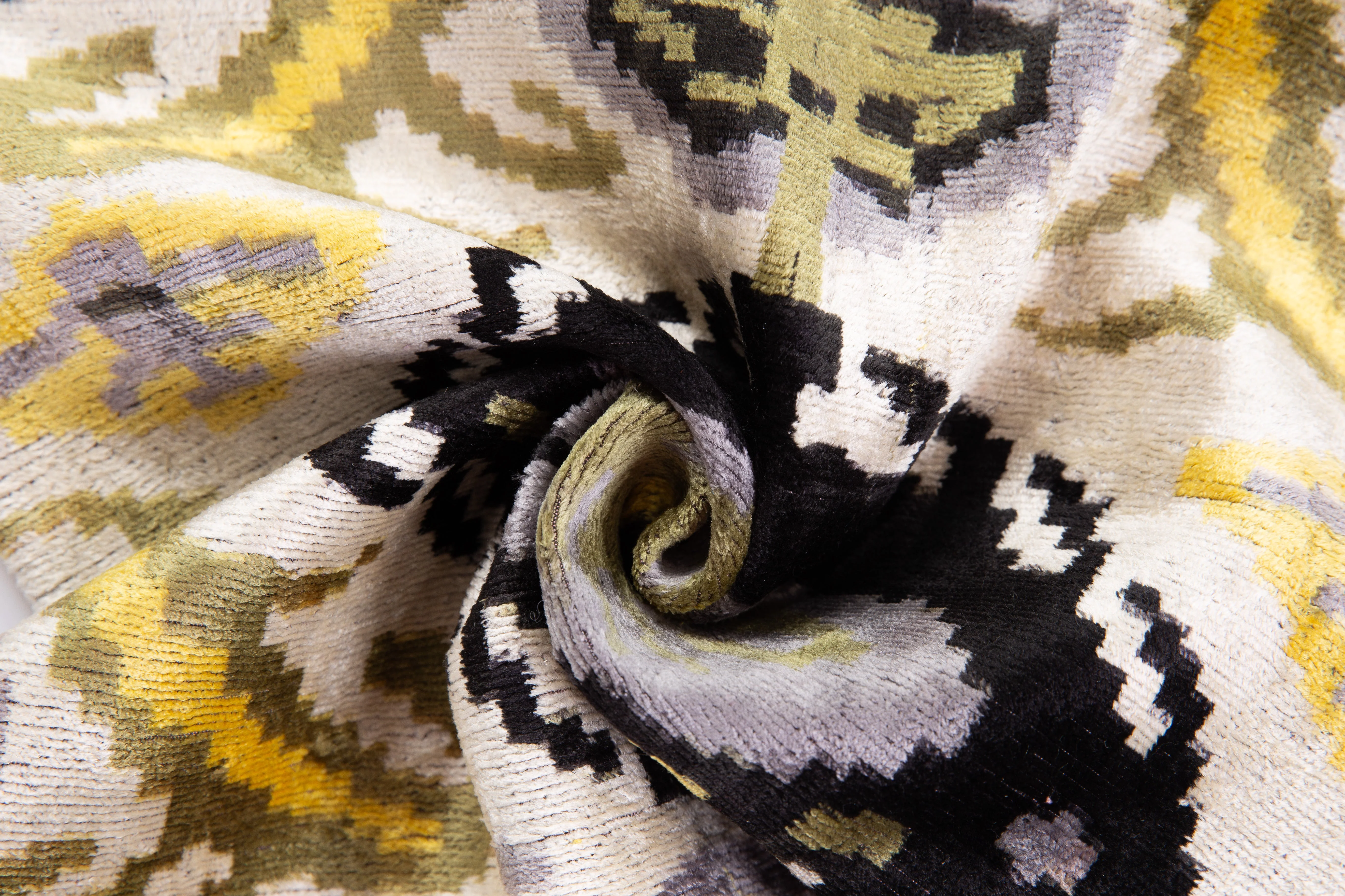 Handmade Velvet Throw Pillow - 20x20 Inches, Naturally Vegetable-Dyed, Premium Down Feather Insert - Black, Gold, and Gray Ikat Pattern, Luxury Home Decor Accent - Image 2