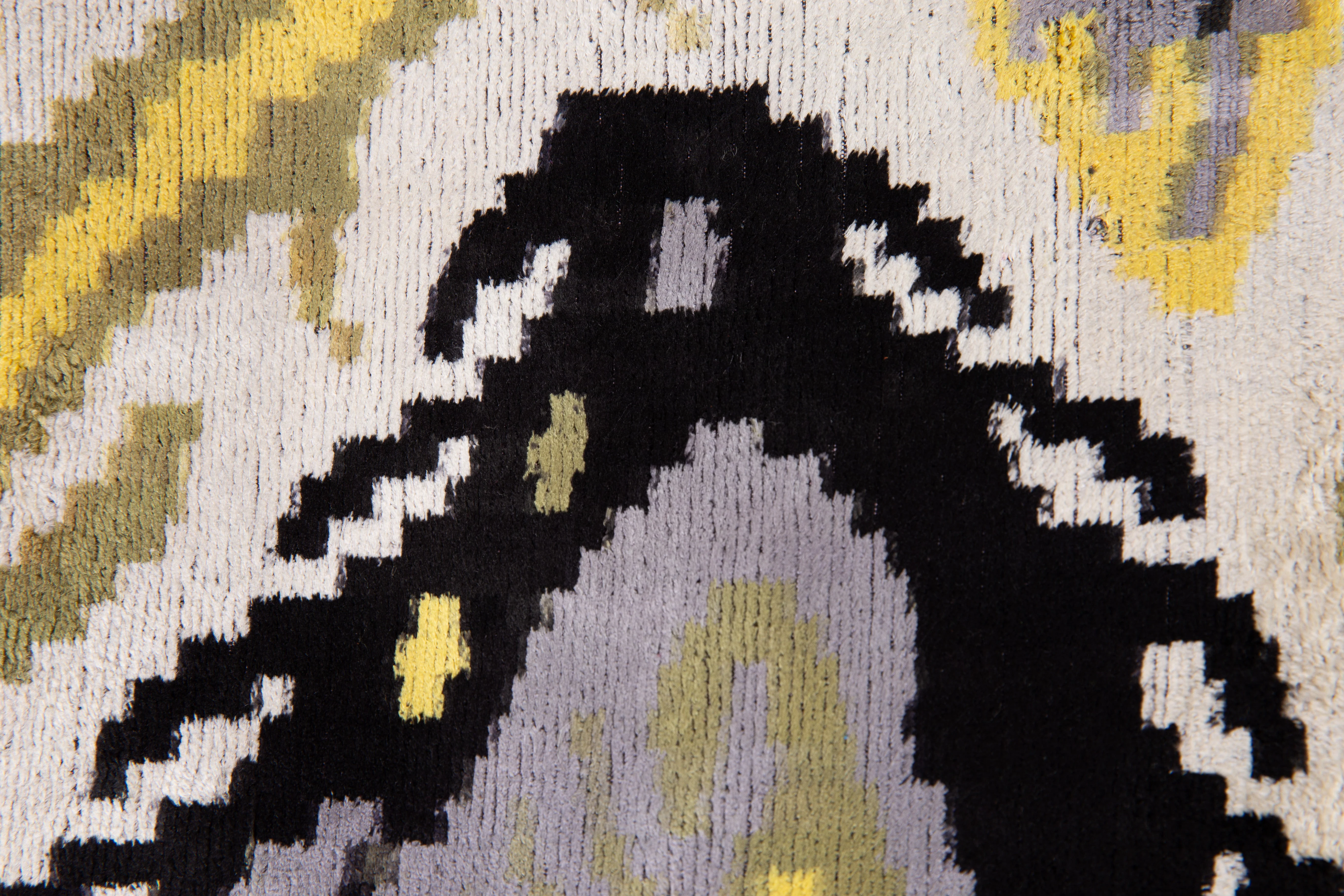 Handmade Velvet Throw Pillow - 20x20 Inches, Naturally Vegetable-Dyed, Premium Down Feather Insert - Black, Gold, and Gray Ikat Pattern, Luxury Home Decor Accent - Image 4