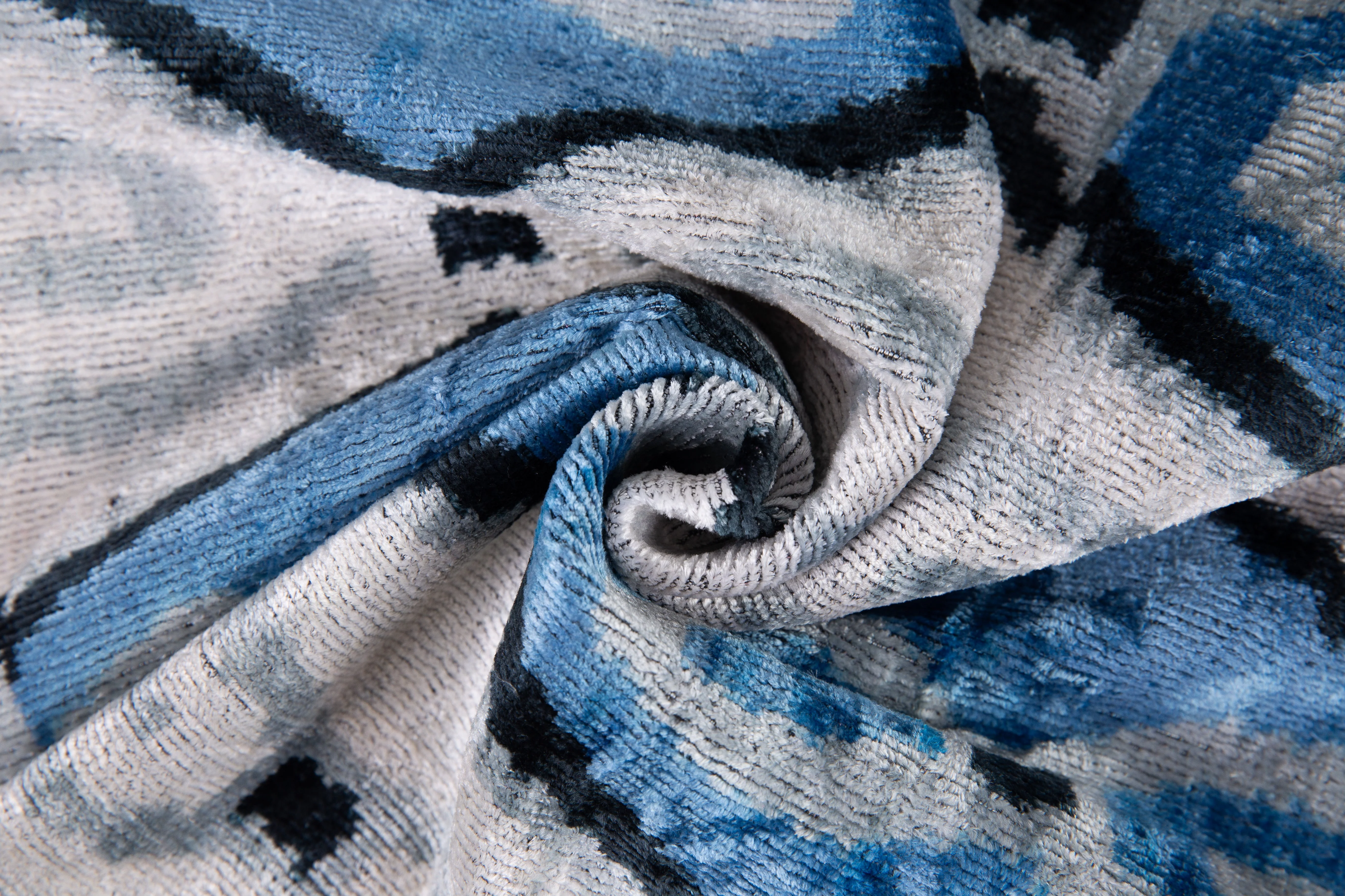 Handmade Velvet Throw Pillow - 20x20 Inches, Naturally Vegetable-Dyed, Premium Down Feather Insert - Blue, Black, and White Ikat Pattern, Luxury Home Decor Accent - Image 2