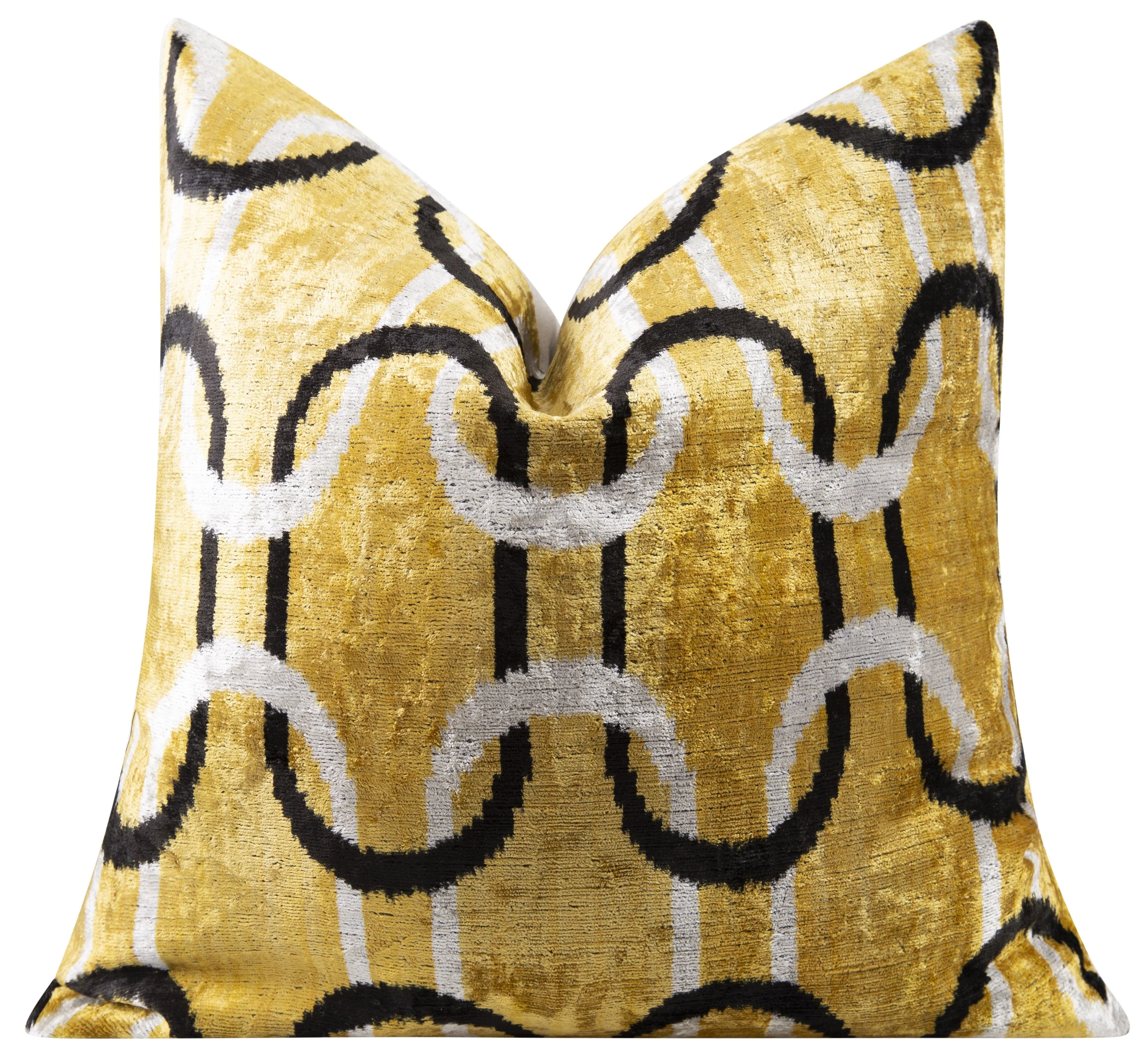 Handmade Velvet Throw Pillow - 20x20 Inches, Naturally Vegetable-Dyed, Premium Down Feather Insert - Gold, Black, and White Chain Link Design, Luxury Home Decor Accent - Image 3