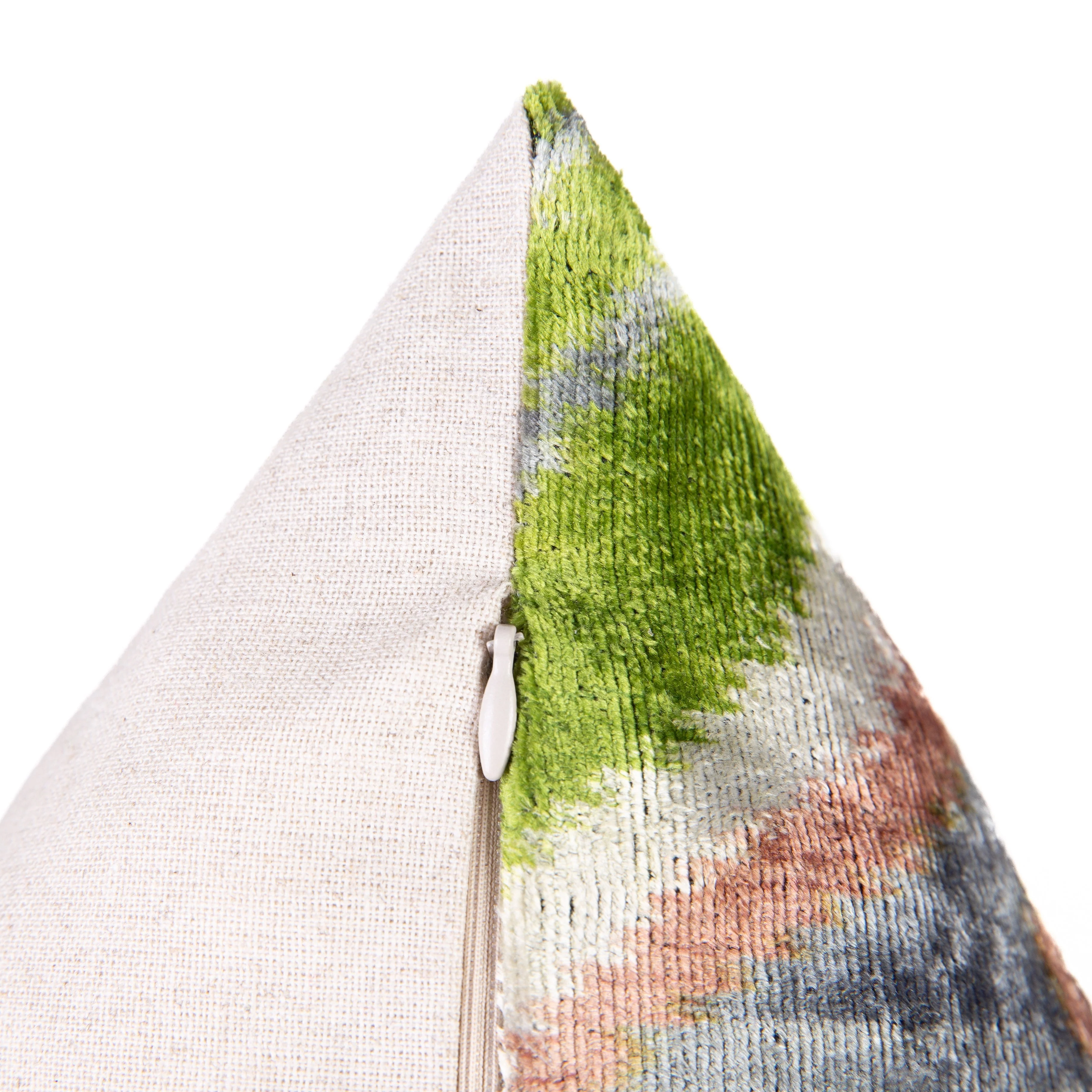 Handmade Velvet Throw Pillow - 20x20 Inches, Naturally Vegetable-Dyed, Premium Down Feather Insert - Green, Gray, and Beige Ikat Pattern, Luxury Home Decor Accent - Image 5