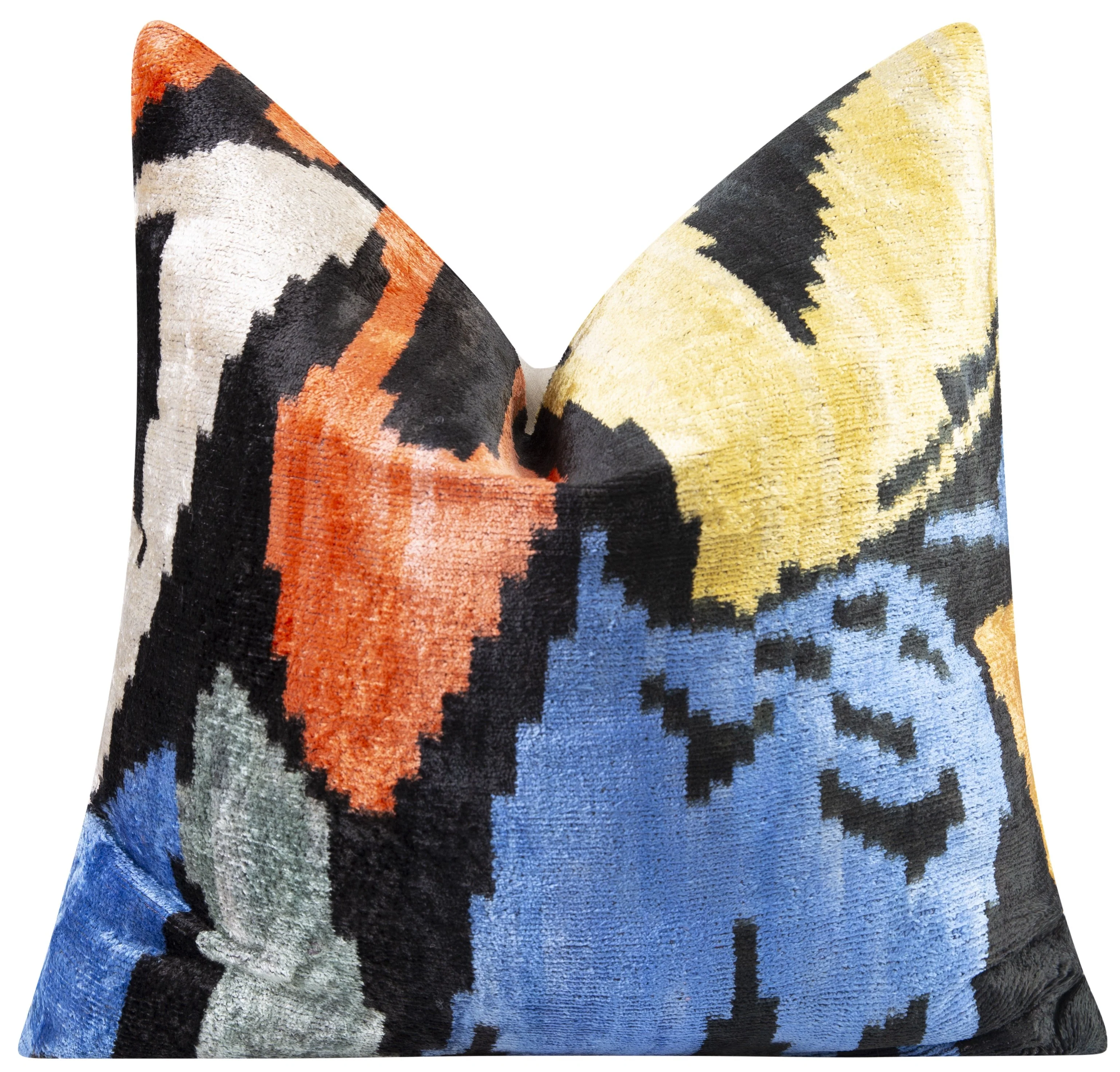 Handmade Velvet Throw Pillow - 20x20 Inches, Naturally Vegetable-Dyed, Premium Down Feather Insert - Multicolor Abstract Pattern, Luxury Home Decor Accent - Image 3