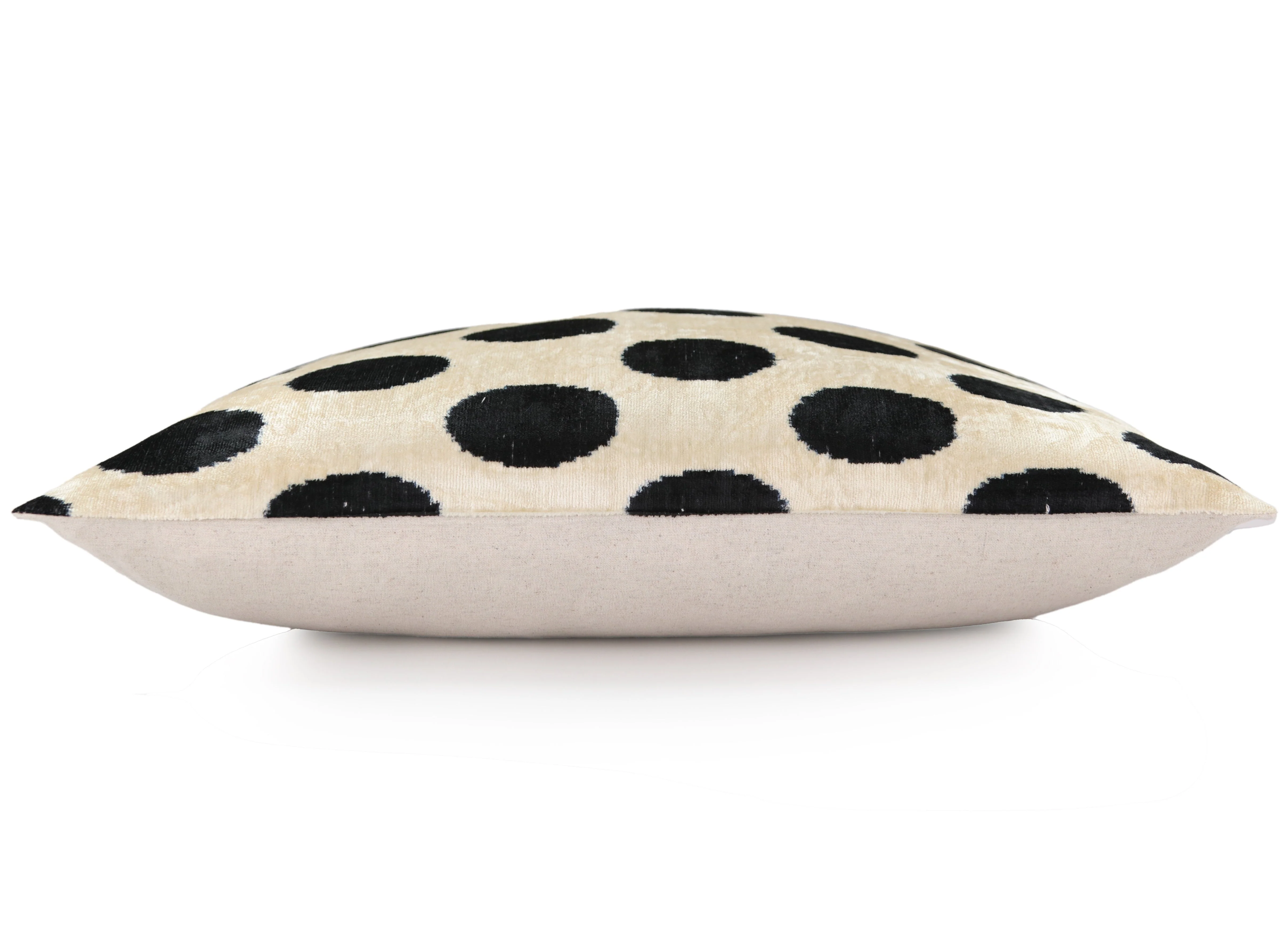 Handmade Velvet Throw Pillow – Black Polka Dot on Ivory (16x24) - Image 3