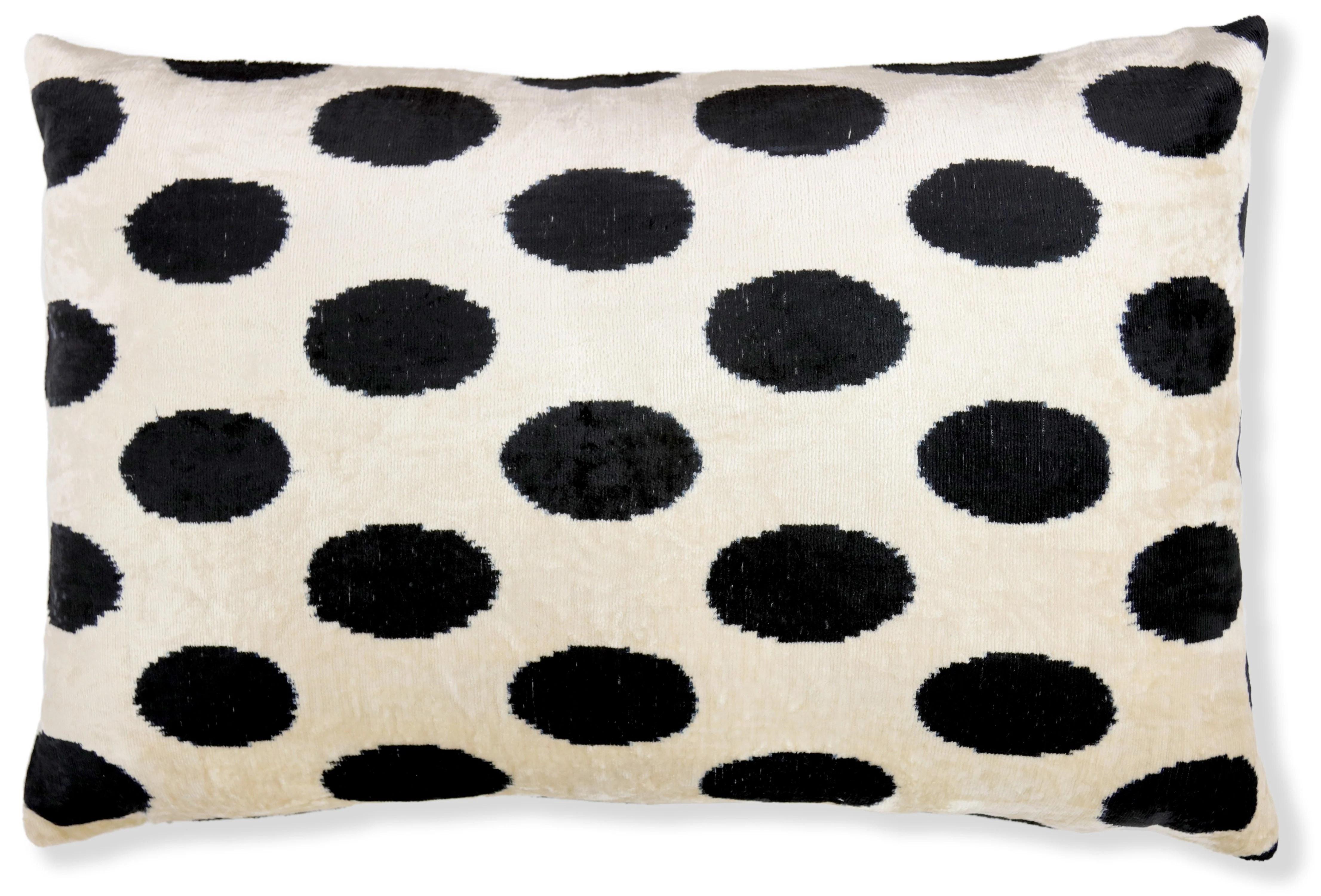 Handmade Velvet Throw Pillow – Black Polka Dot on Ivory (16x24) - Image 4