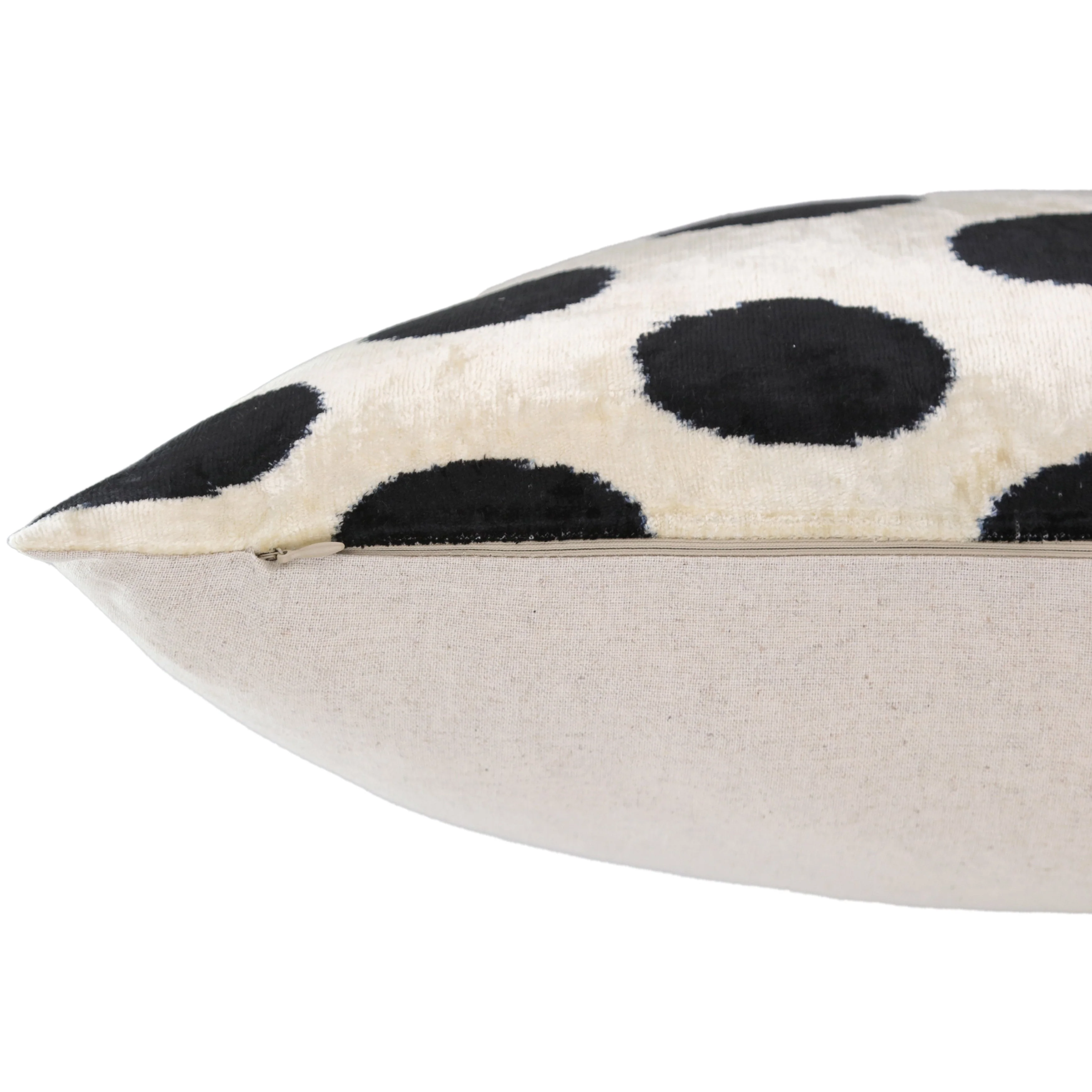 Handmade Velvet Throw Pillow – Black Polka Dot on Ivory (16x24) - Image 5