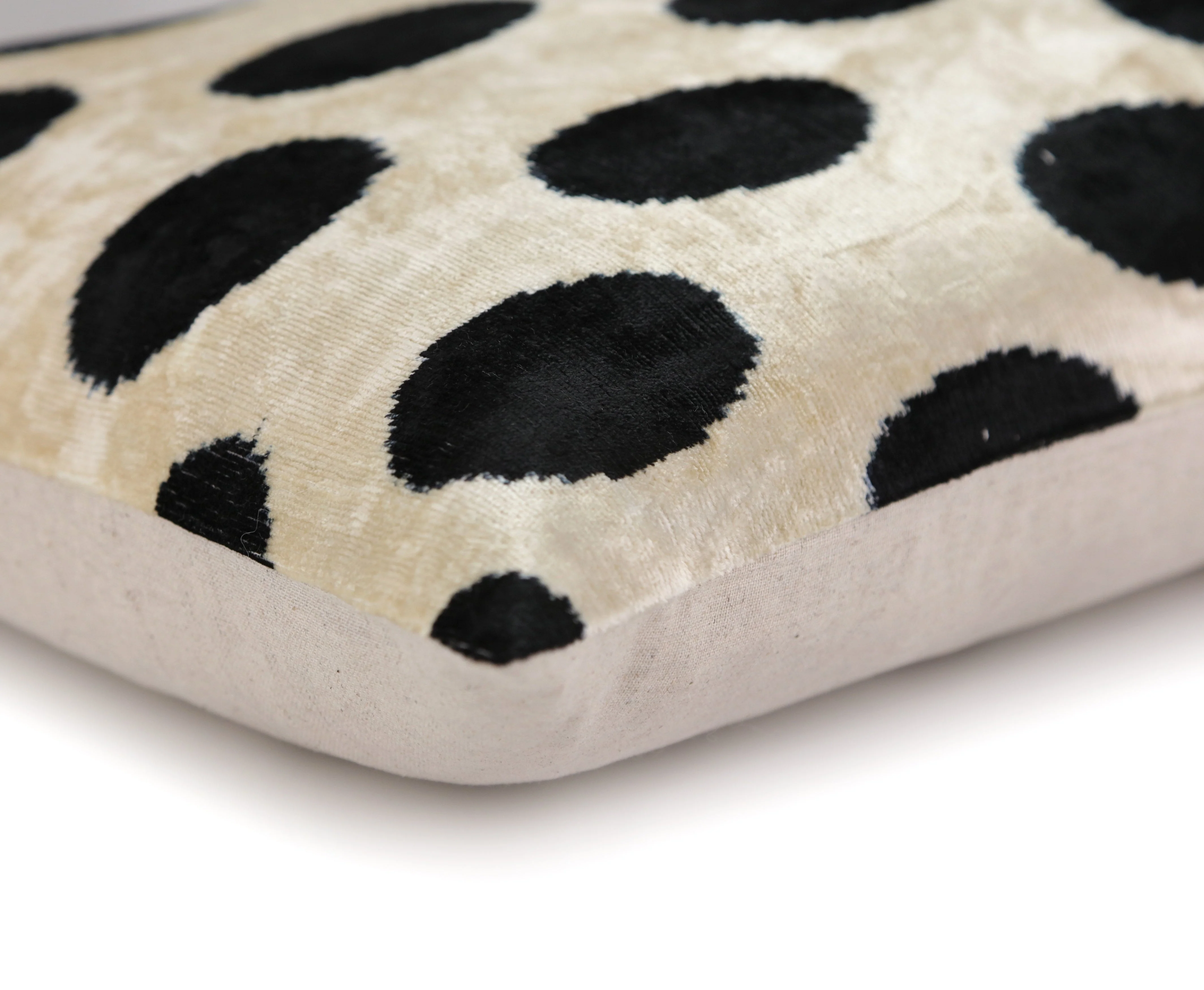 Handmade Velvet Throw Pillow – Black Polka Dot on Ivory (16x24) - Image 7