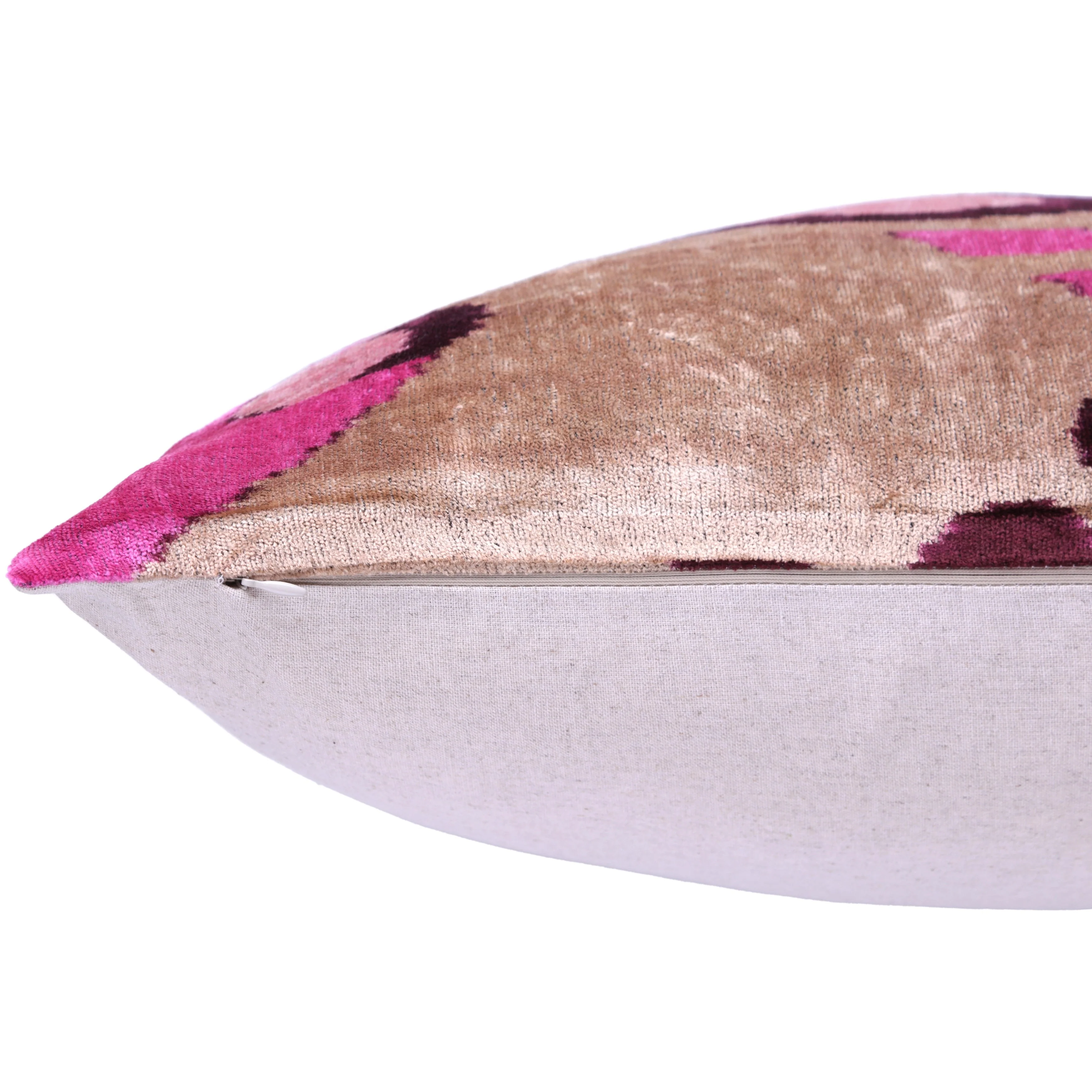Handmade Velvet Throw Pillow – Tribal Heart in Pink & Taupe (16x24) - Image 5