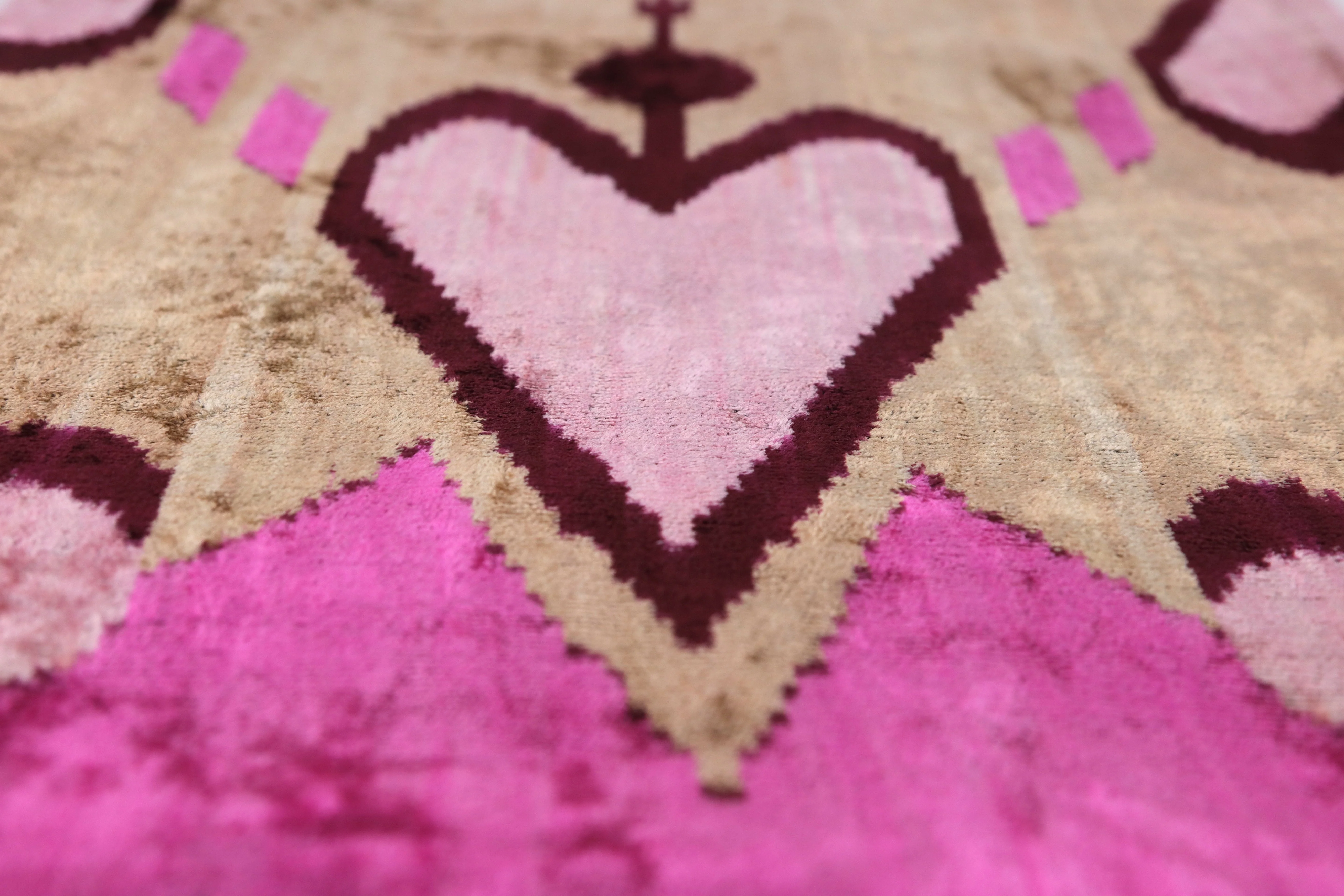 Handmade Velvet Throw Pillow – Tribal Heart in Pink & Taupe (16x24) - Image 6