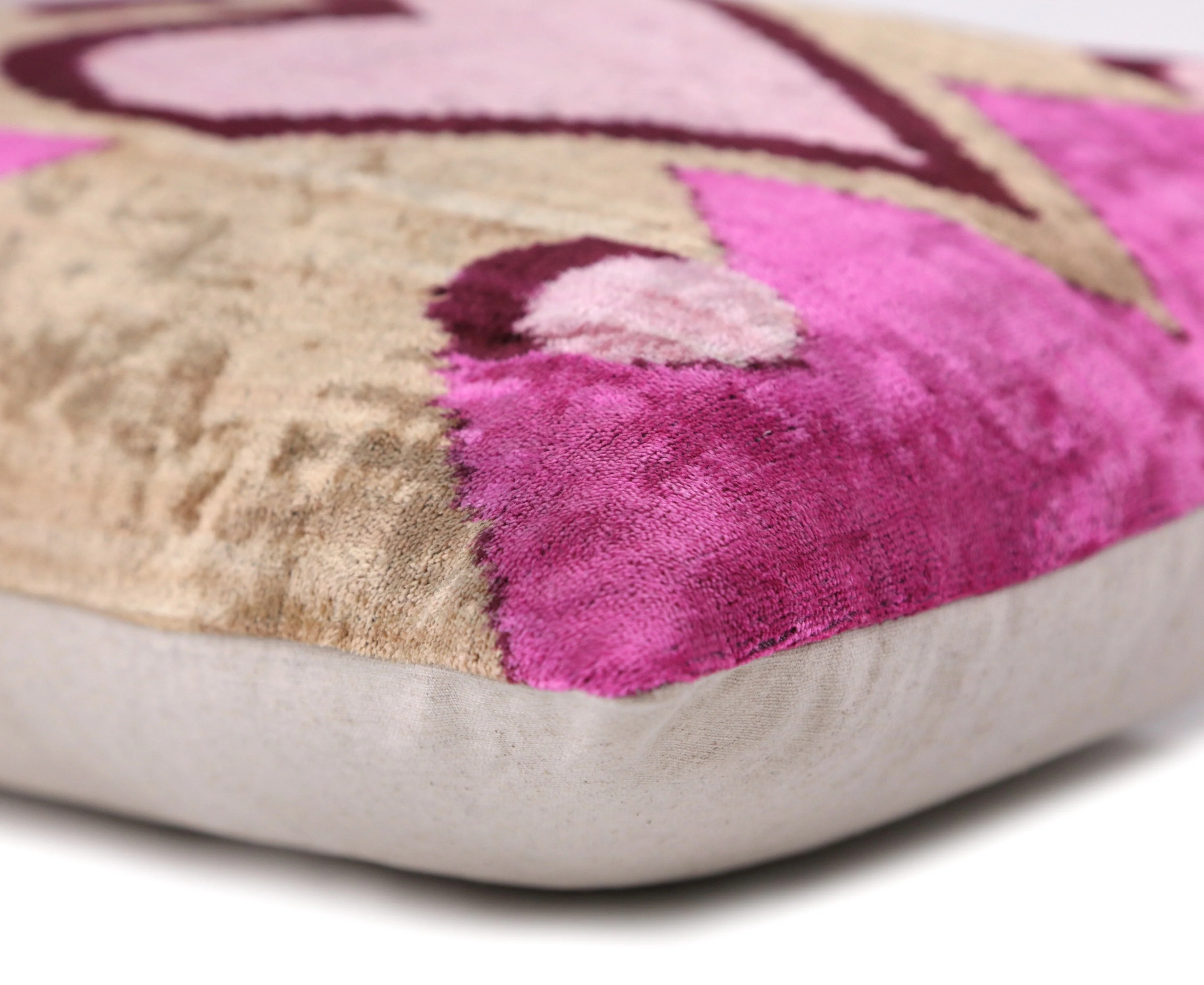 Handmade Velvet Throw Pillow – Tribal Heart in Pink & Taupe (16x24) - Image 8