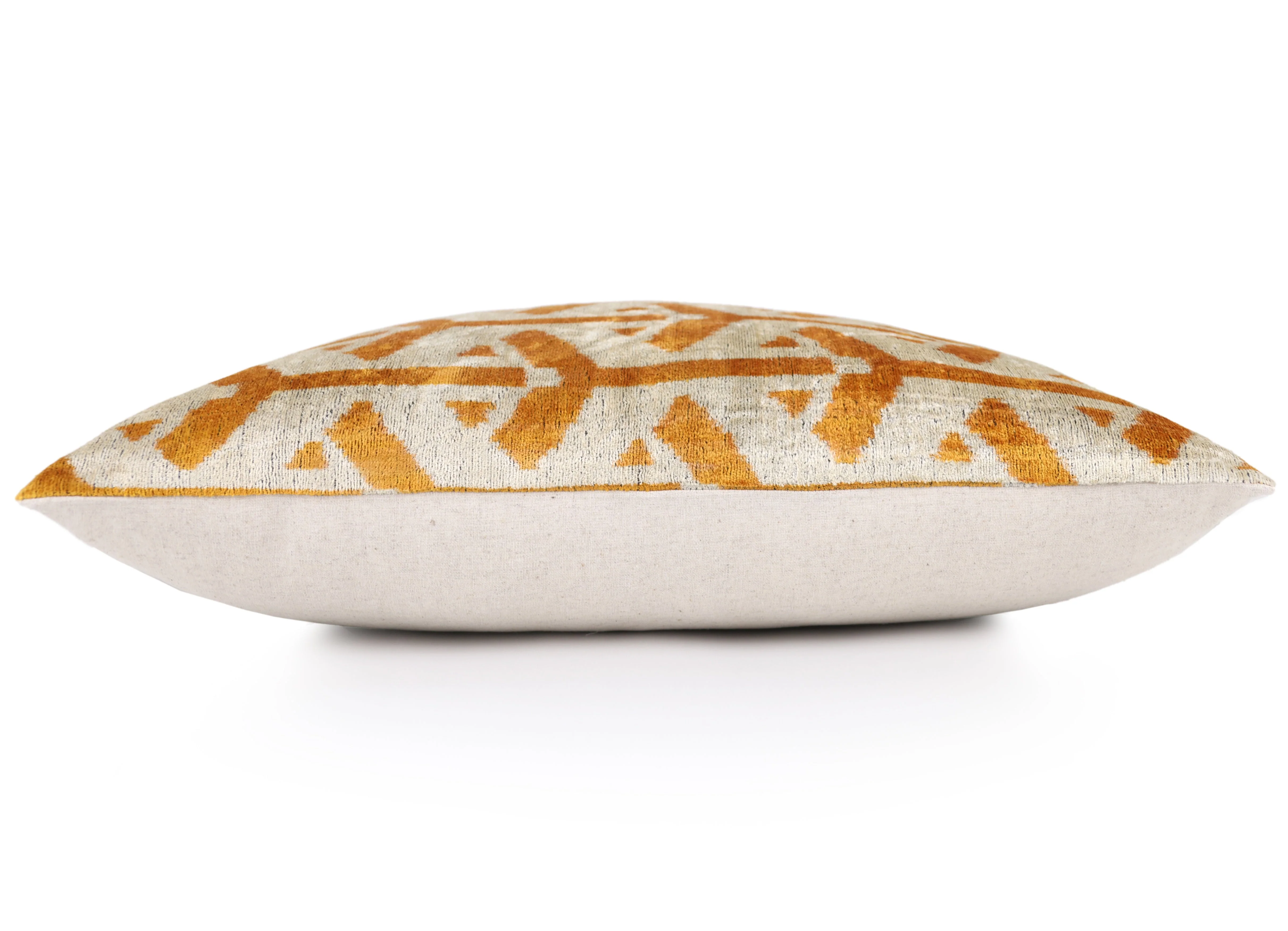 Handmade Velvet Tribal Pillow – 16x24" Gold & Ivory Silk Cushion - Image 4