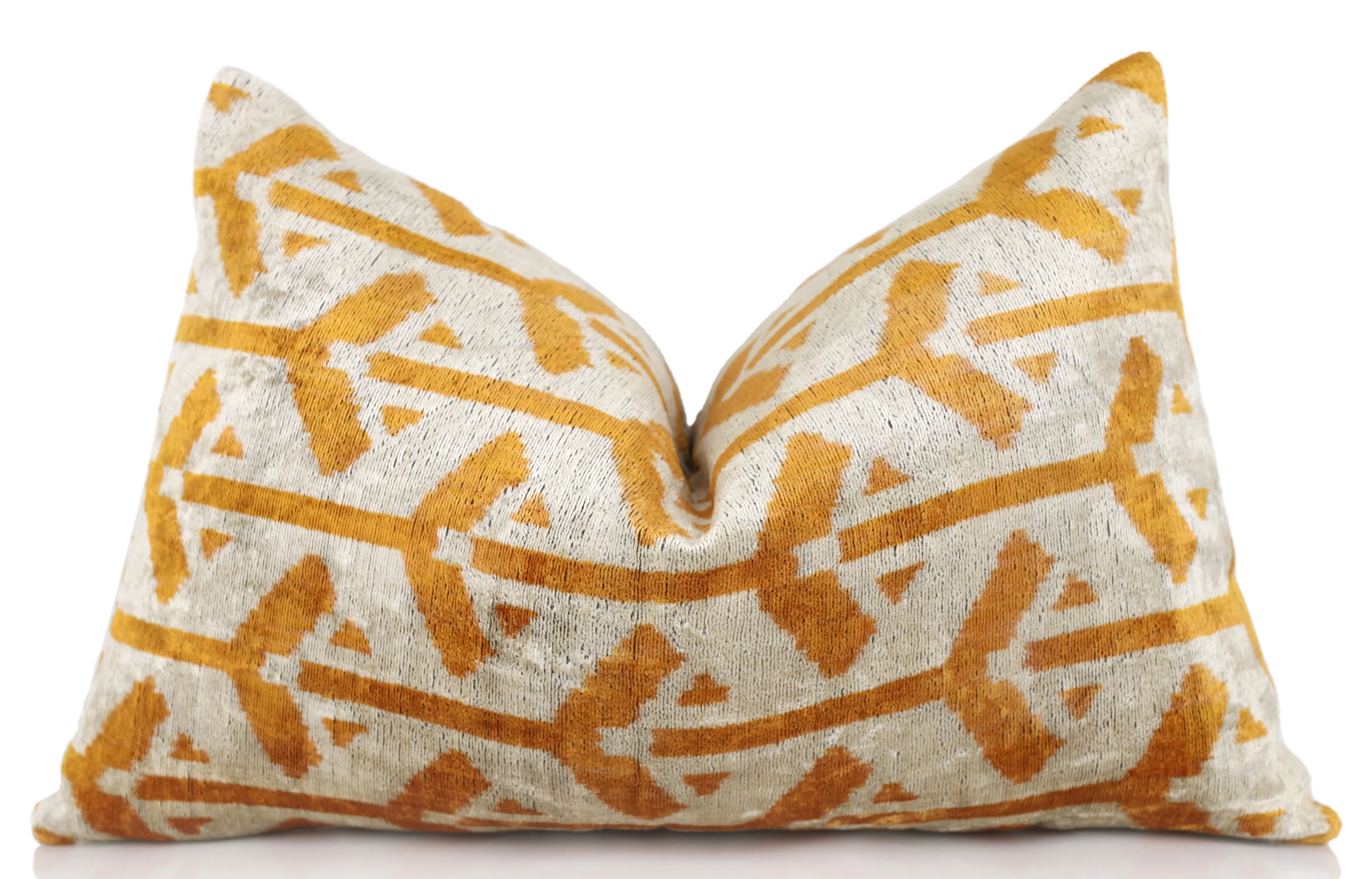 Handmade Velvet Tribal Pillow – 16x24" Gold & Ivory Silk Cushion - Image 5