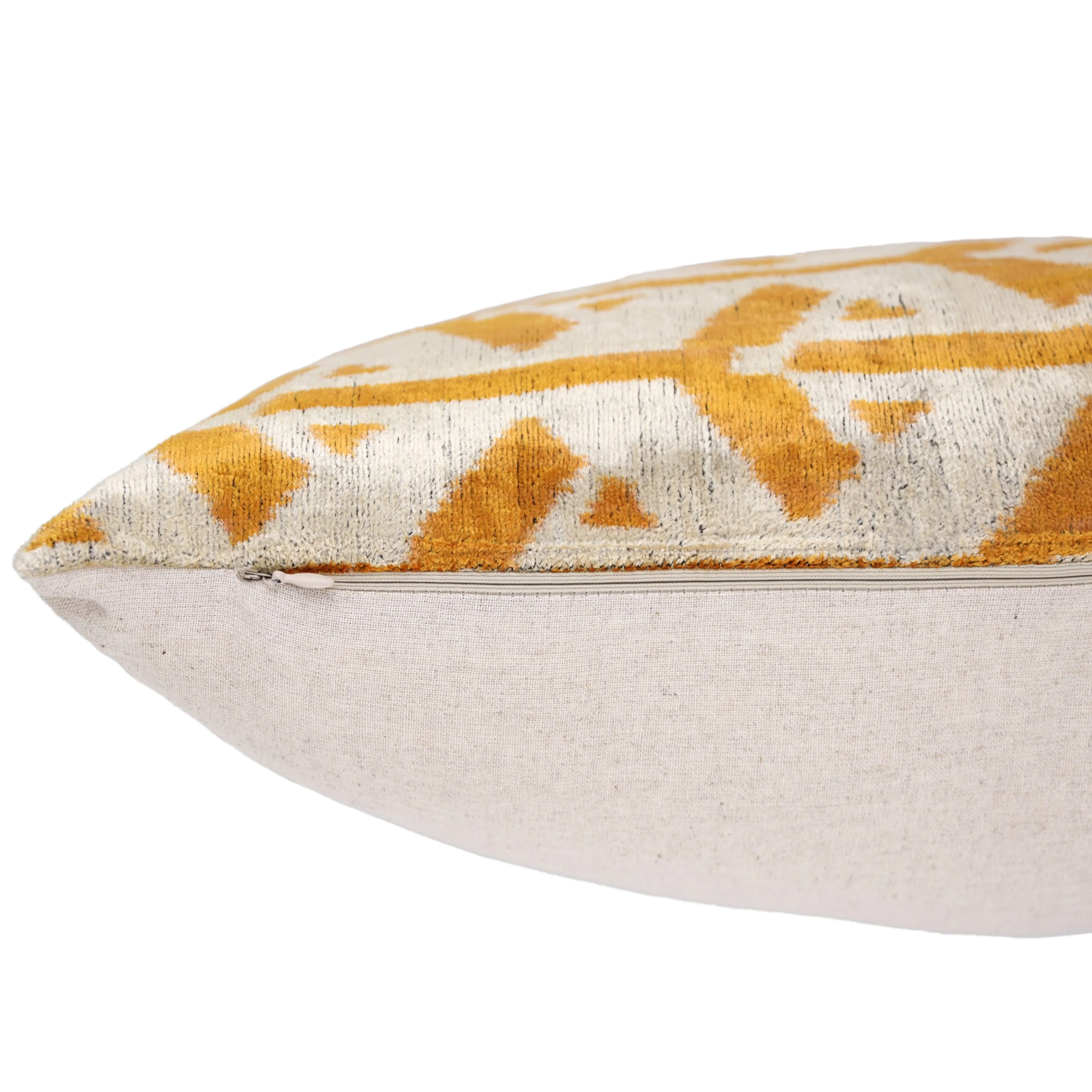 Handmade Velvet Tribal Pillow – 16x24" Gold & Ivory Silk Cushion - Image 6