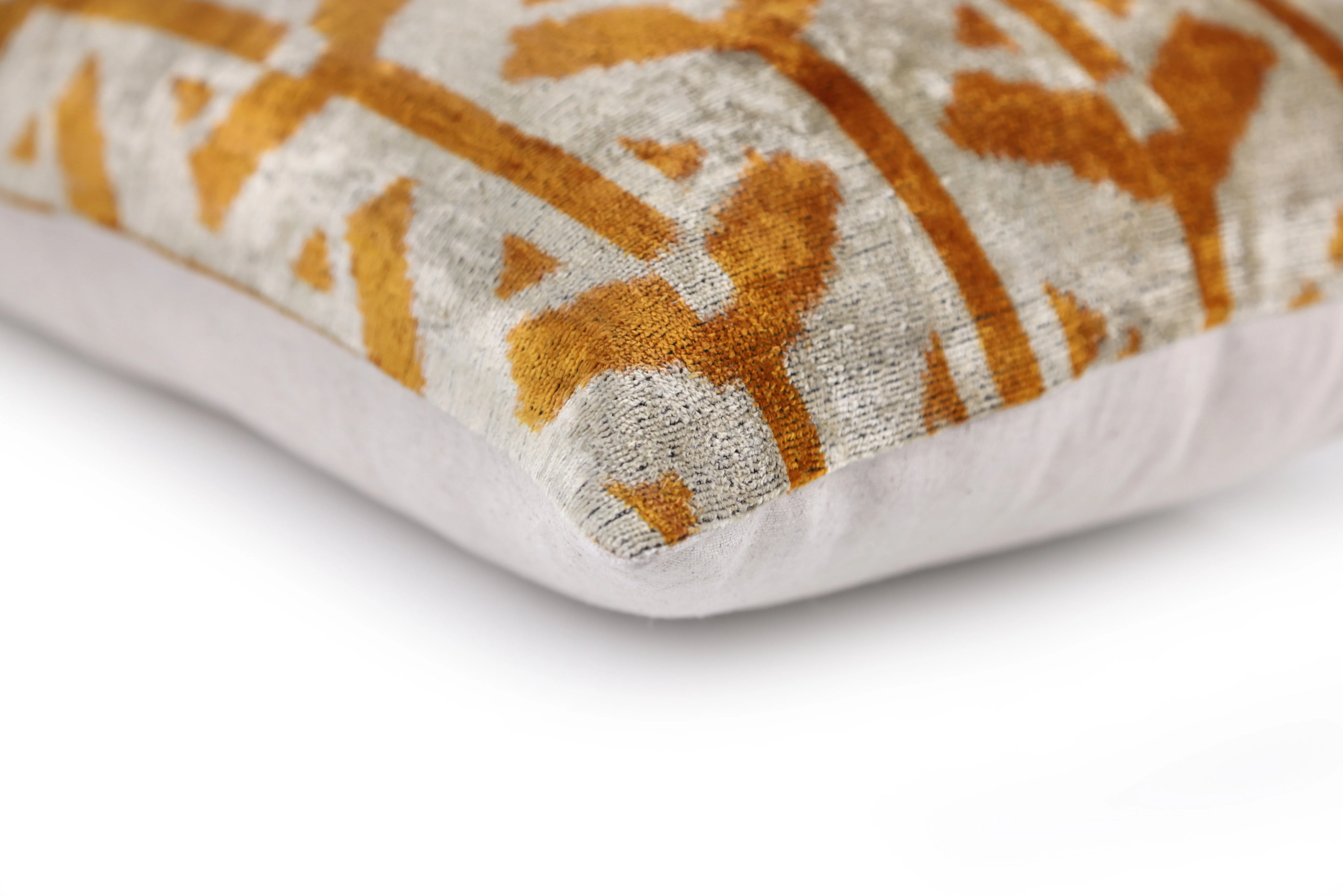 Handmade Velvet Tribal Pillow – 16x24" Gold & Ivory Silk Cushion - Image 8