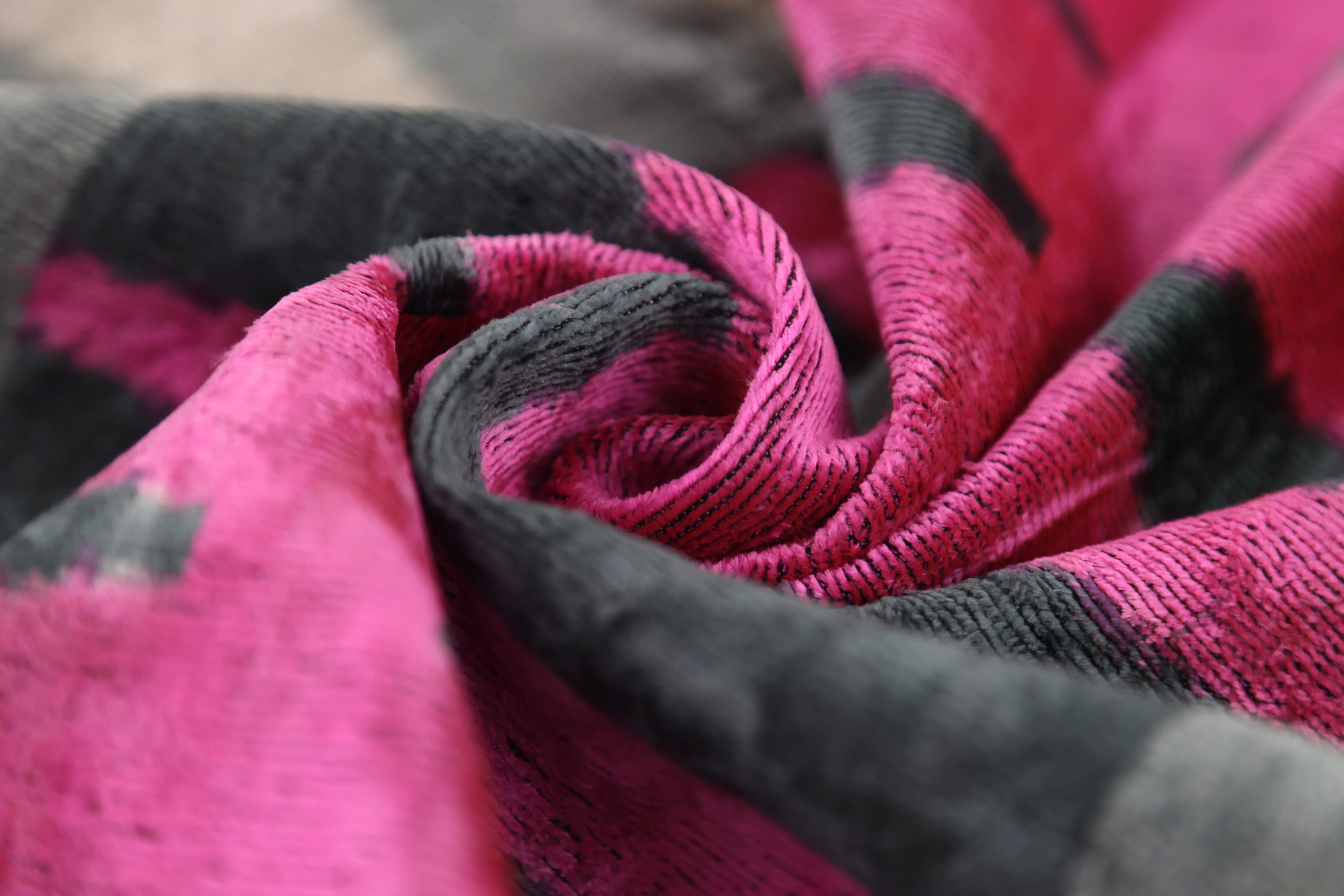 Handmade Velvet Zigzag Pillow – 24x24" Magenta & Gray Silk Cushion - Image 2