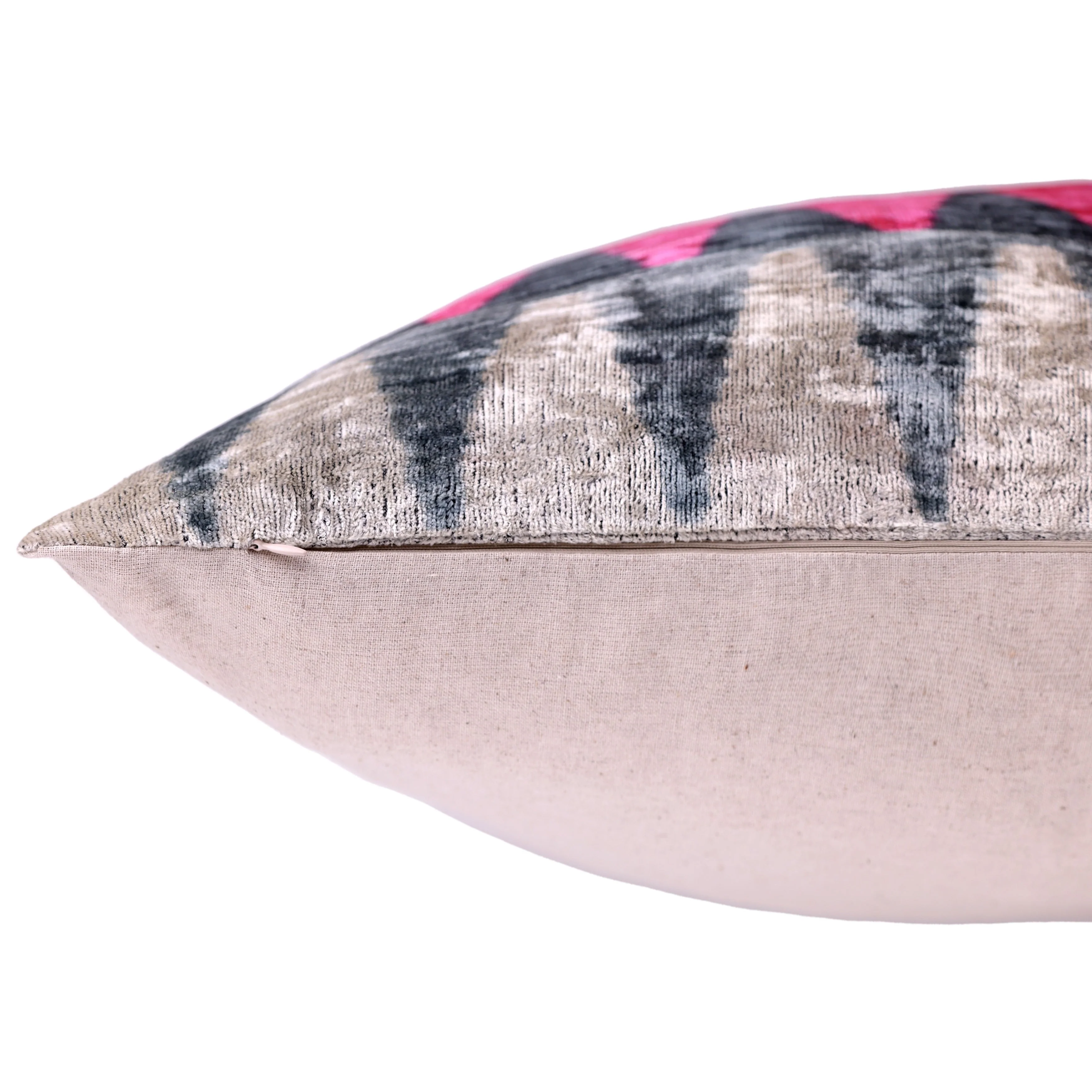 Handmade Velvet Zigzag Pillow – 24x24" Magenta & Gray Silk Cushion - Image 6