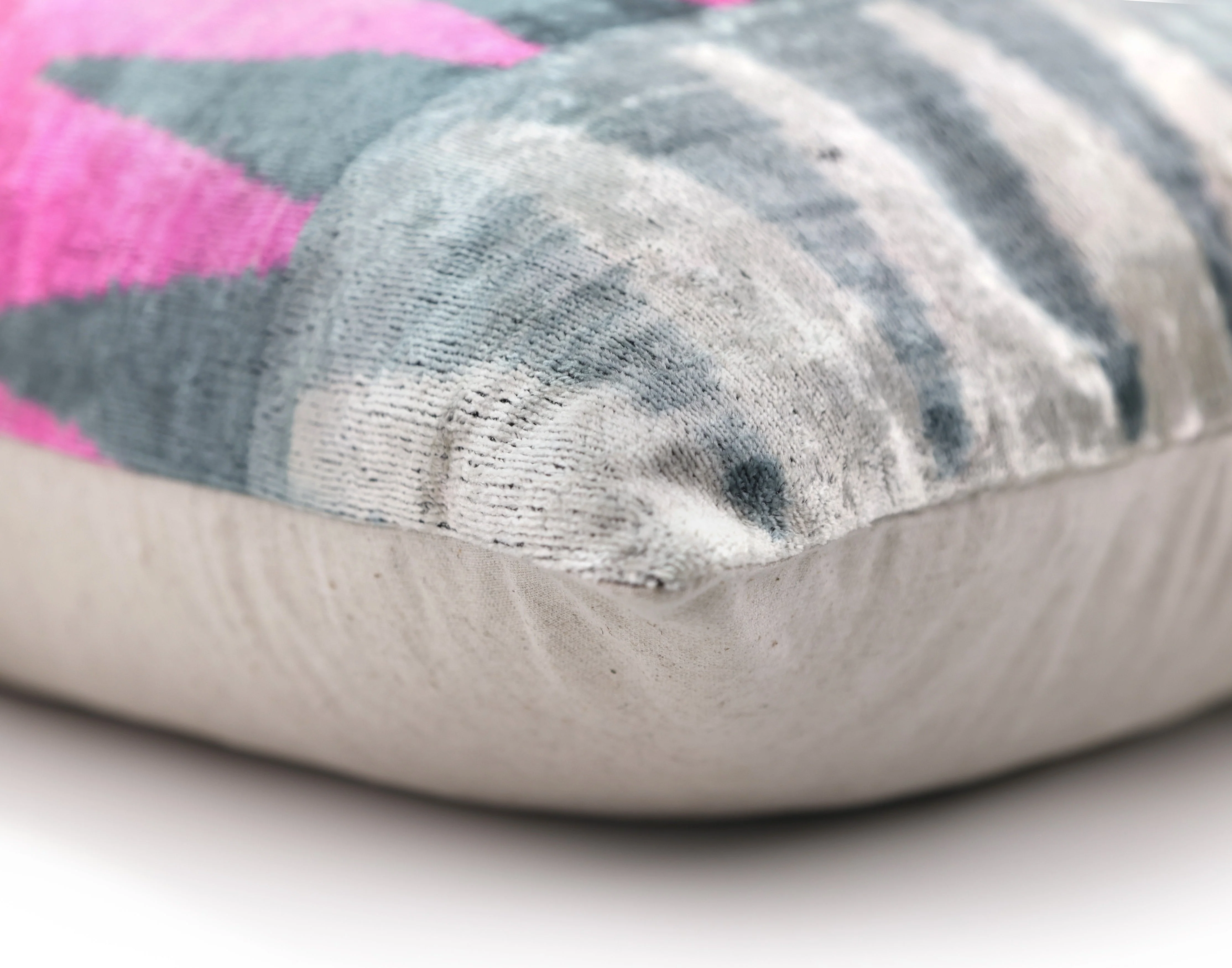 Handmade Velvet Zigzag Pillow – 24x24" Magenta & Gray Silk Cushion - Image 7