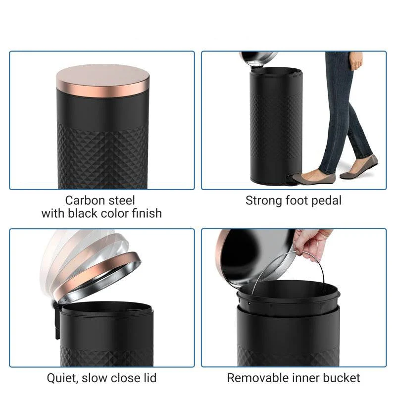 Hands Free Black/Gold Metal Step On Trash Can - 8 Gallons - Image 4