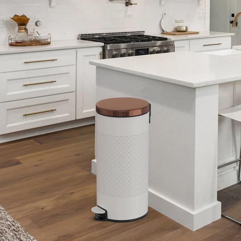 Hands Free White/Gold Metal Step On Trash Can - 8 Gallons - Image 2