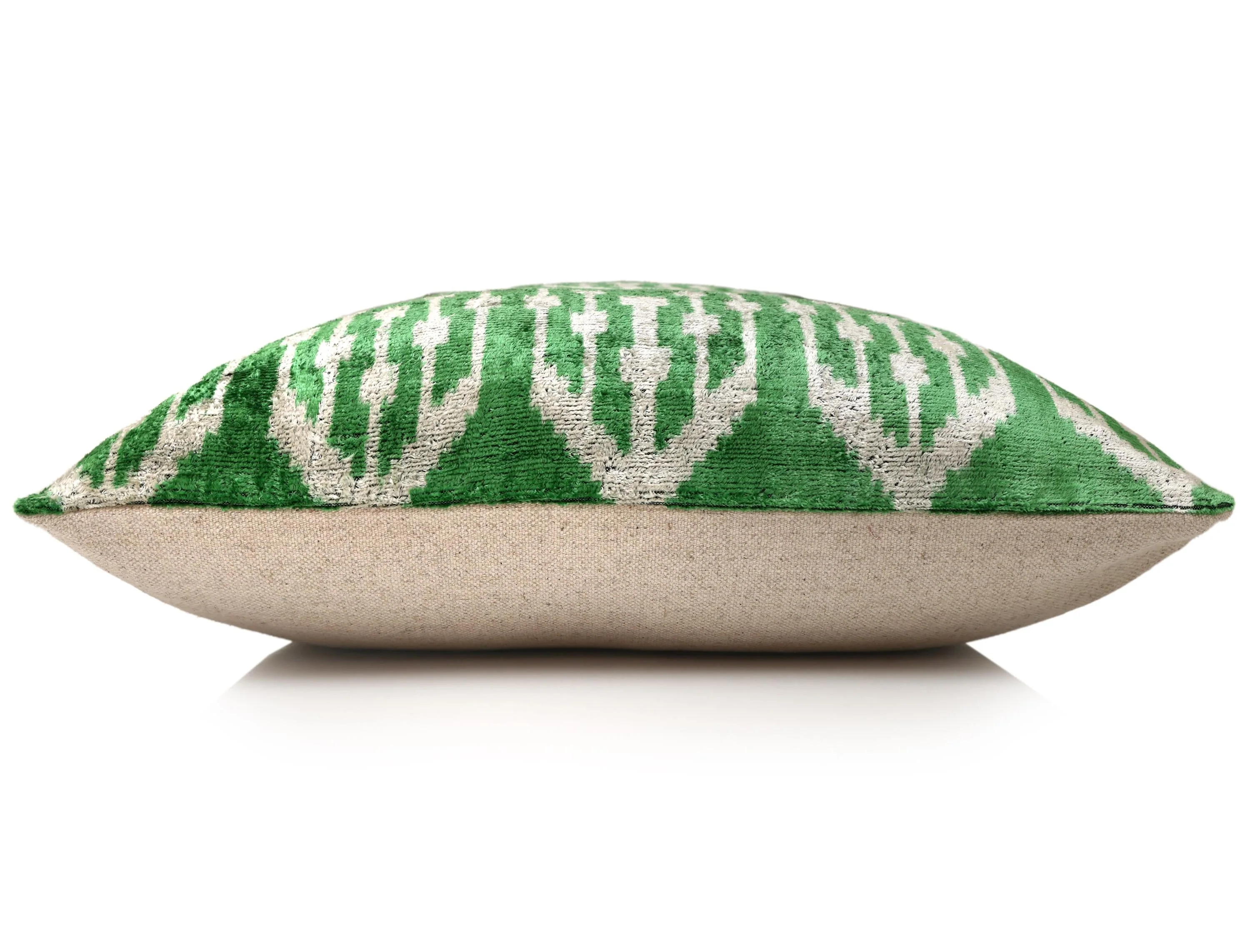 Handwoven Green Ikat Silk Velvet Pillow 20x20 Inch | Luxury Organic Decorative Throw Pillow - Image 4