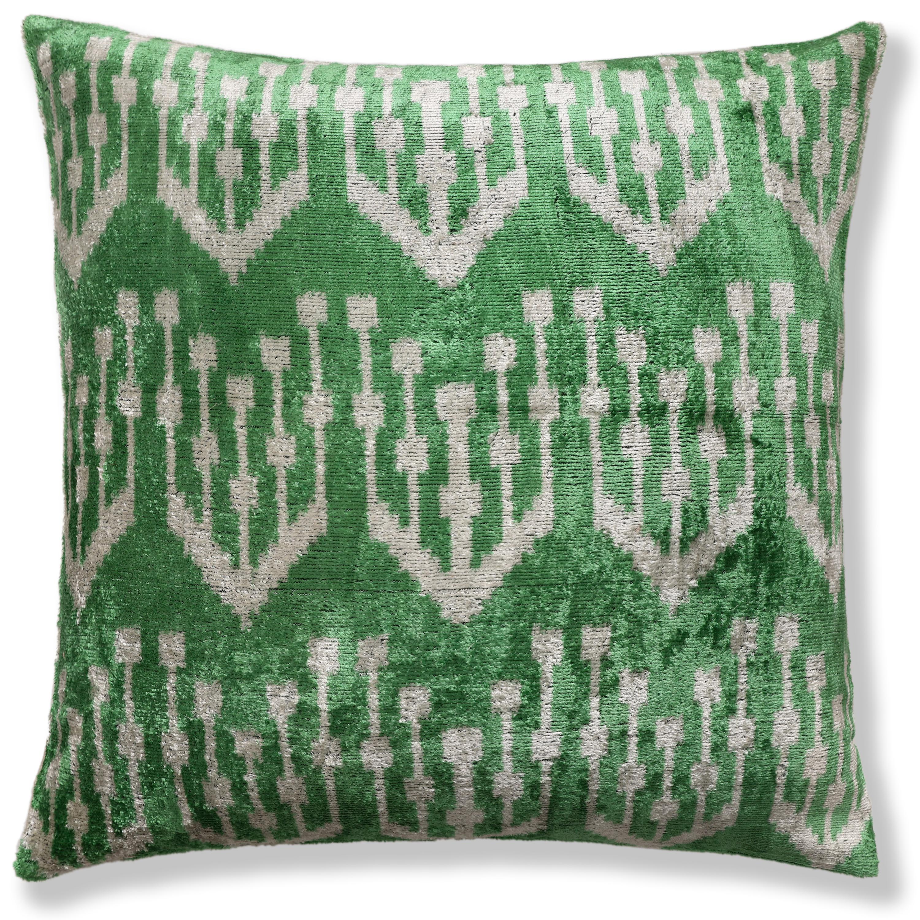 Handwoven Green Ikat Silk Velvet Pillow 20x20 Inch | Luxury Organic Decorative Throw Pillow - Image 5