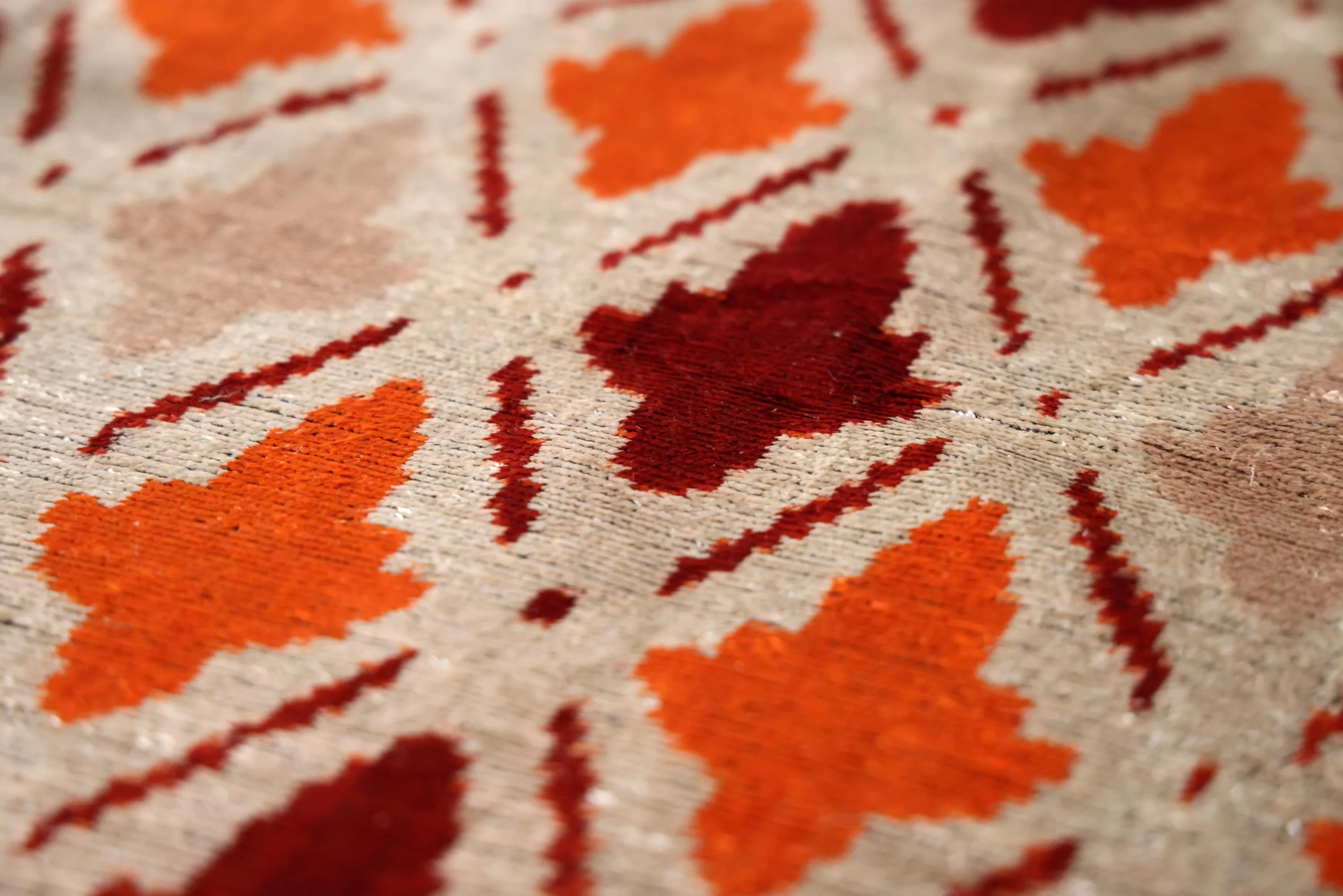 Handwoven Ikat Silk Velvet Throw Pillow 20x20 – Terracotta Rust & Ivory - Image 2