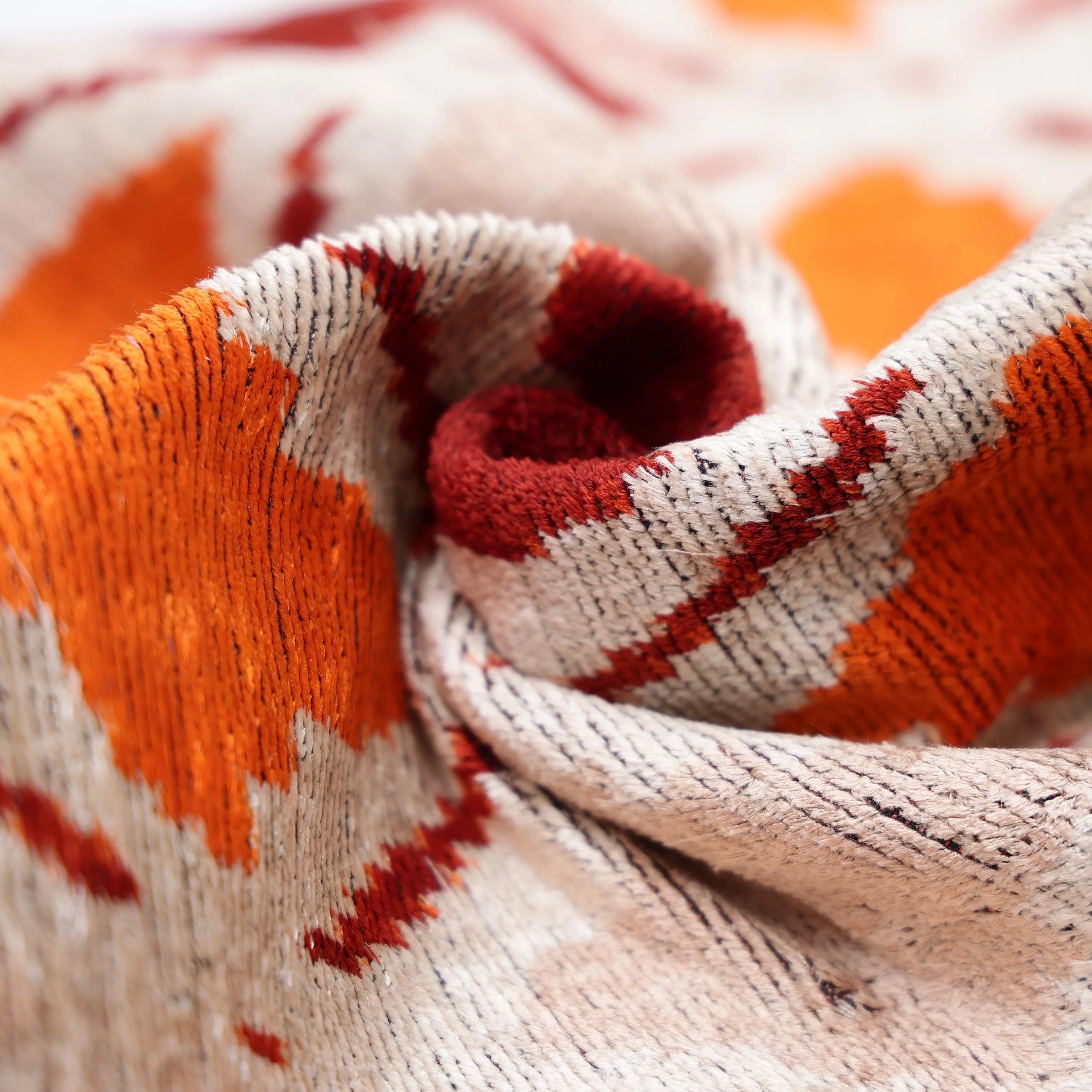 Handwoven Ikat Silk Velvet Throw Pillow 20x20 – Terracotta Rust & Ivory - Image 3