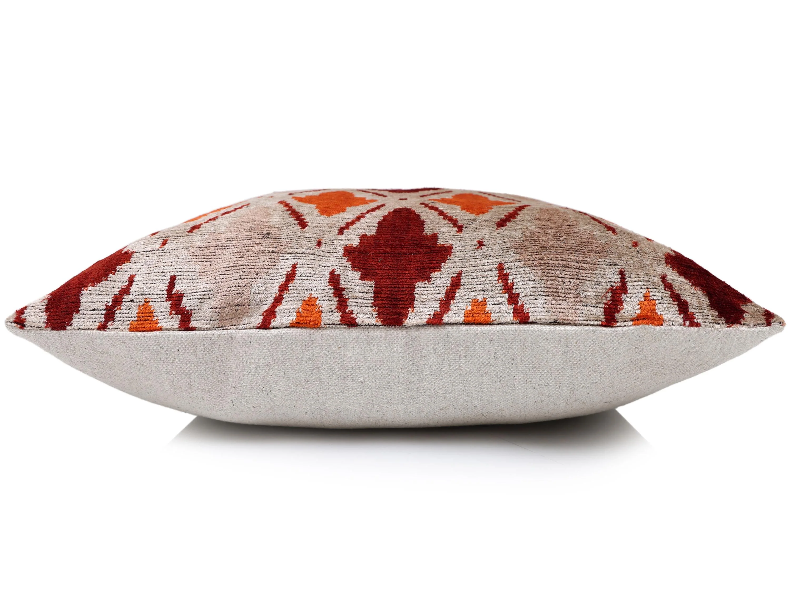 Handwoven Ikat Silk Velvet Throw Pillow 20x20 – Terracotta Rust & Ivory - Image 4