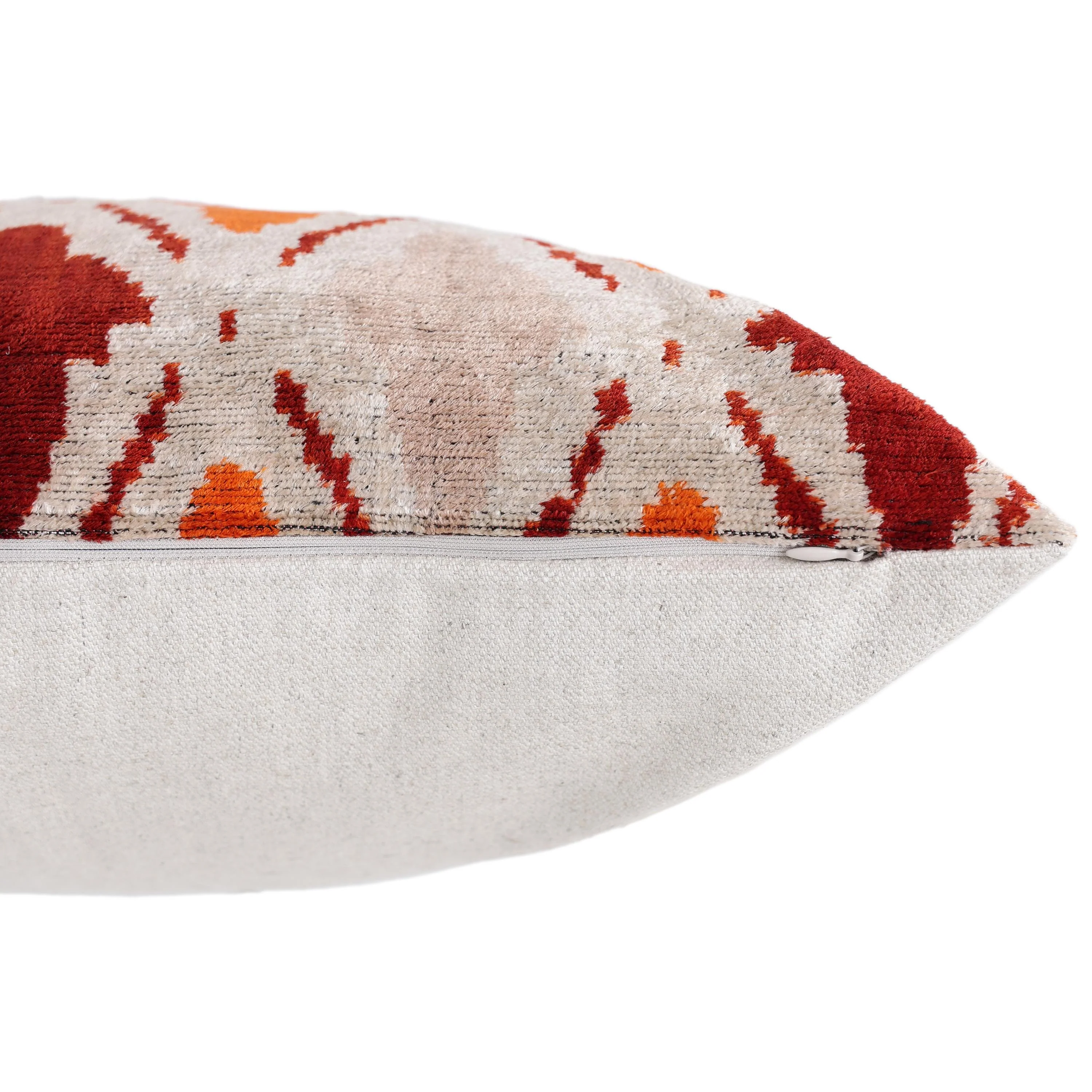 Handwoven Ikat Silk Velvet Throw Pillow 20x20 – Terracotta Rust & Ivory - Image 6